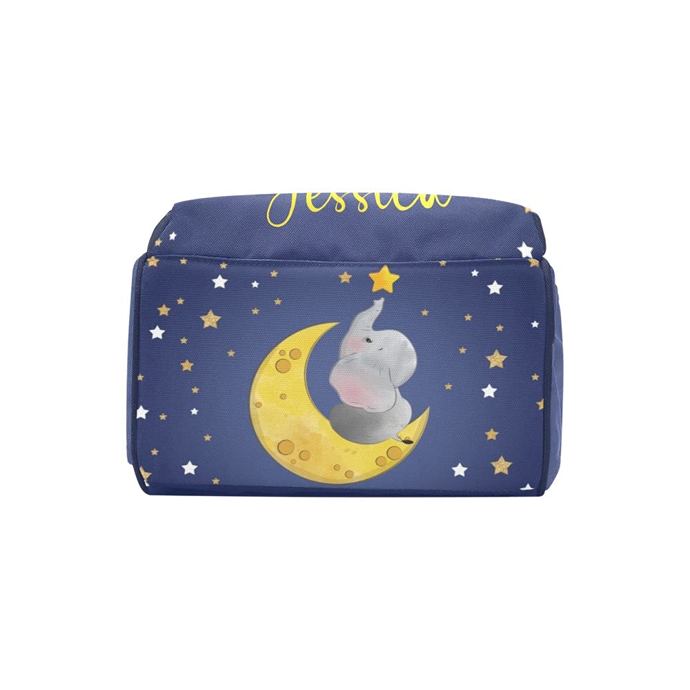 **Personalized Moon Star Elephant Diaper Backpack – Waterproof Baby Nursing & Travel Tote Bag for Moms – Perfect for Daycare, Outings & Baby Showers**