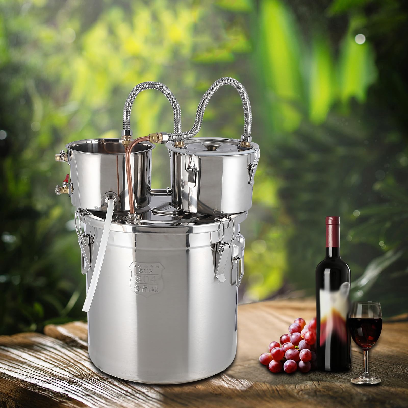 GARVEE 3 Gallon Double Chilled Alcohol Still - Stainless Steel Home Distilling Kit with Copper Tubing & Built-in Thermometer | Multi-Purpose 3 Pot Distiller for Whiskey, Brandy, Moonshine | Perfect for Home Brewing, DIY Spirits & Craft Distillation