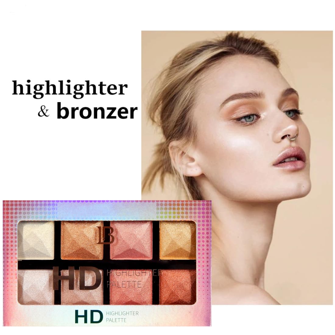 VARS LONDON Highlighter & Bronzer Palette - Nude Face Contour Makeup Kit with Shimmering Glow | LAKU HIGHLIGHTER SH02 | Perfect for Daily Makeup, Party Glam & Photoshoots