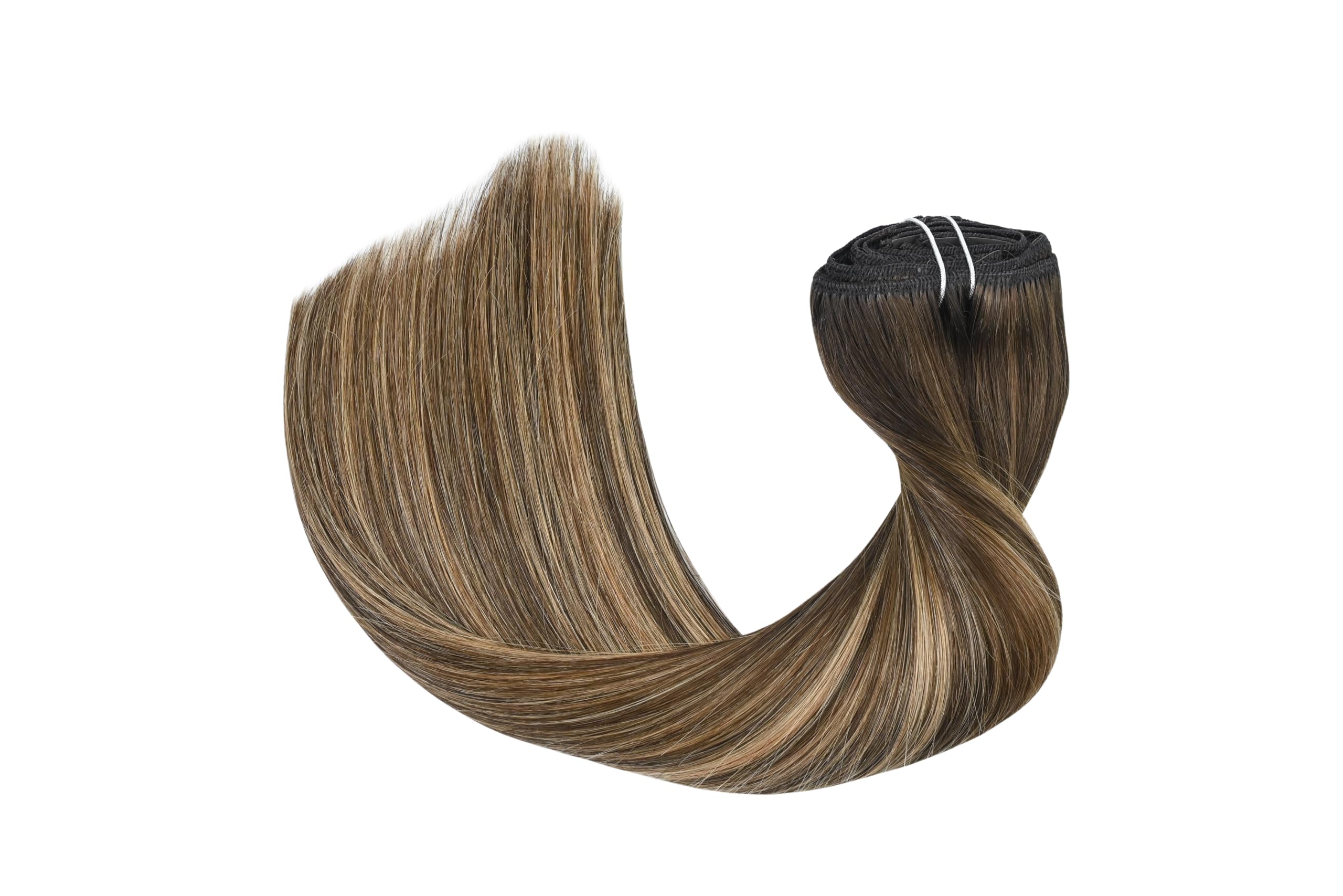 HUAYI 100% Real Human Hair Extensions - 22 Inch Ombre Medium Brown to Caramel Blonde Balayage Clip-Ins (120g) #4/27/4 | Women's Hair Extensions for Volume & Length | Perfect for Parties, Weddings & Daily Styling