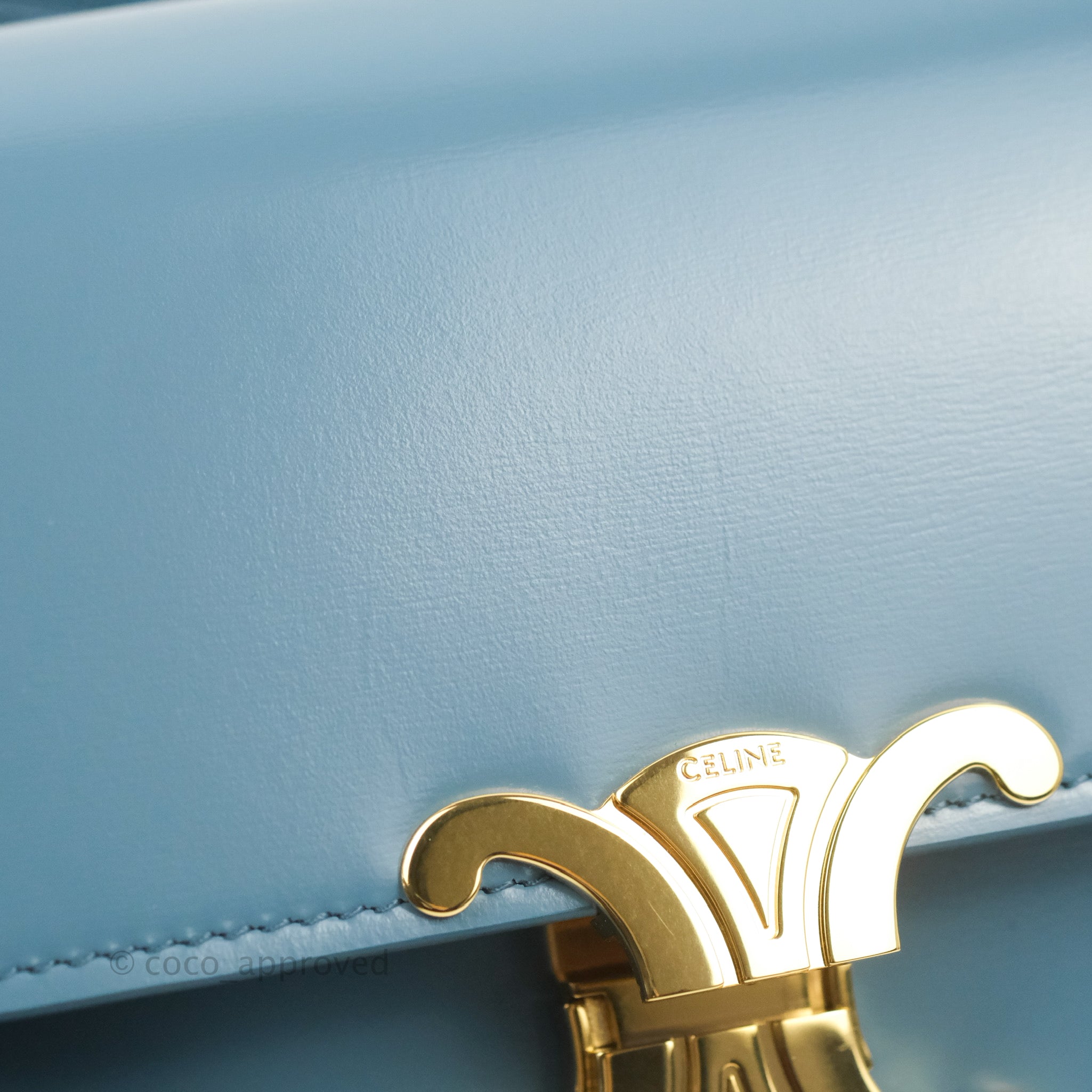 Celine Teen Triomphe Bag in Shiny Calfskin - Denim Blue | Luxury Crossbody Handbag for Women | Perfect for Date Night, Office & Travel
