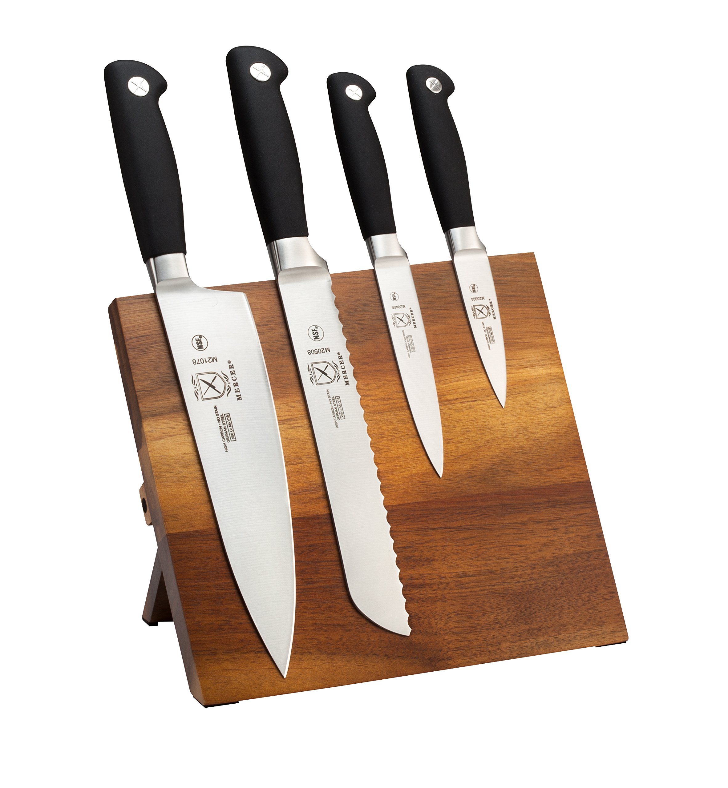 Mercer Culinary Genesis 5-Piece Magnetic Knife Holder Set with Acacia Wood Cutting Board - Perfect for Kitchen Organization & Chef's Knife Storage