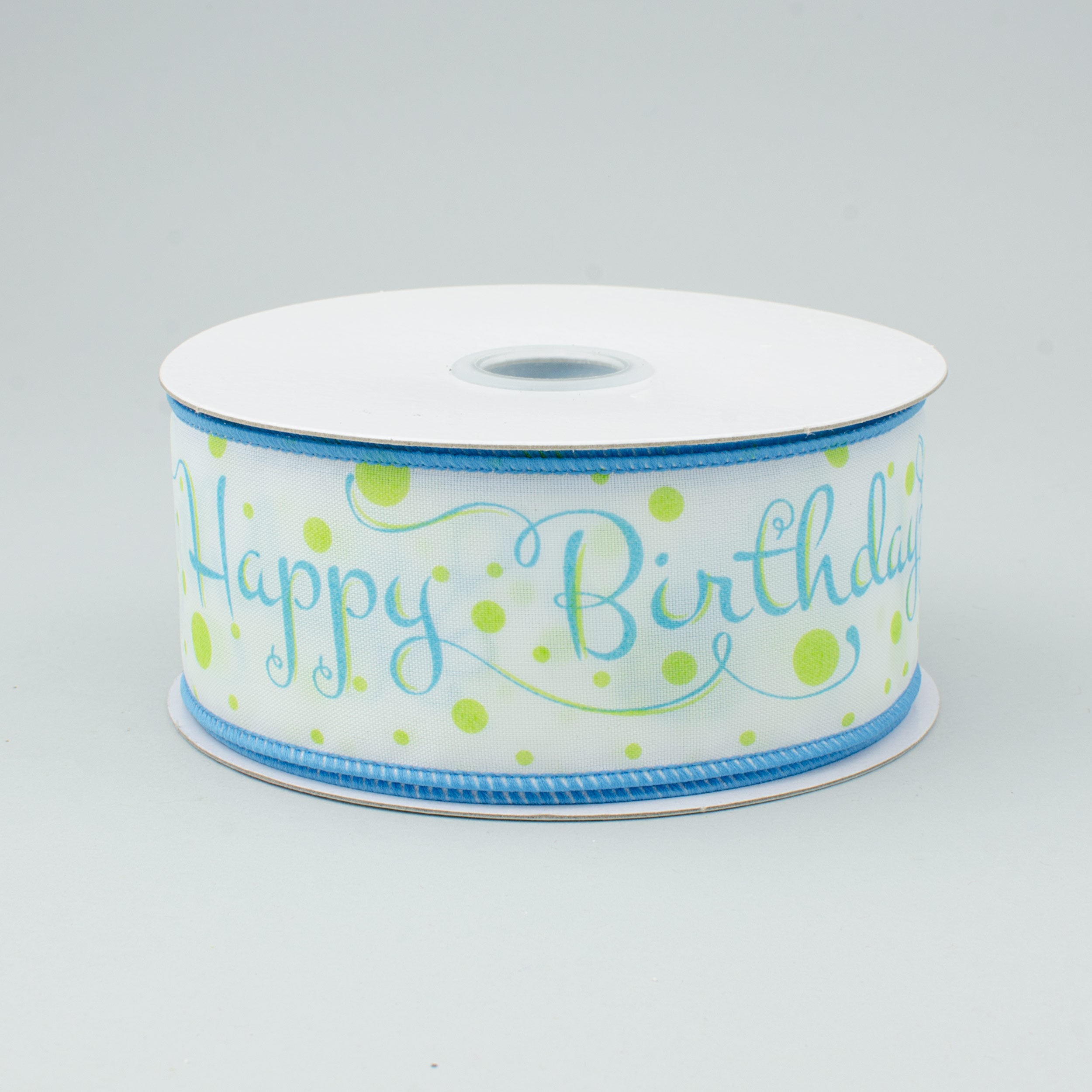1.5 Inch Happy Birthday Ribbon - 10 Yards White, Lime & Turquoise Party Decoration Ribbon for Gift Wrapping, Balloon Decor, Cake Toppers and DIY Crafts