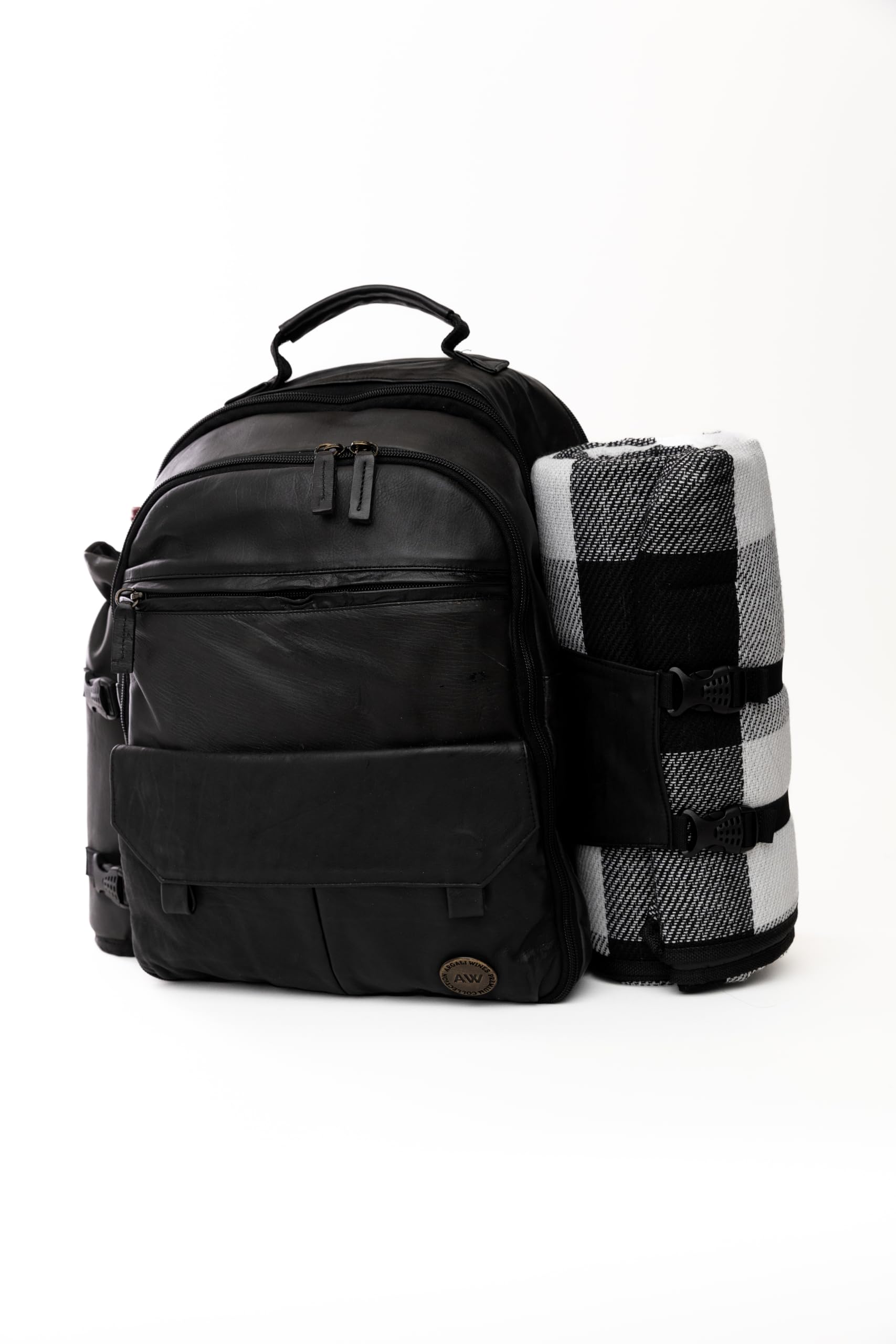 Premium Genuine Leather Picnic Backpack for 4 People - Insulated Cooler Compartment, Waterproof Blanket, 4-Piece Dinner Plates & Cutlery Set - Luxury Outdoor Picnic Essentials for Couples & Families (Black) - Perfect for Beach, Park, Camping & Romantic Dates