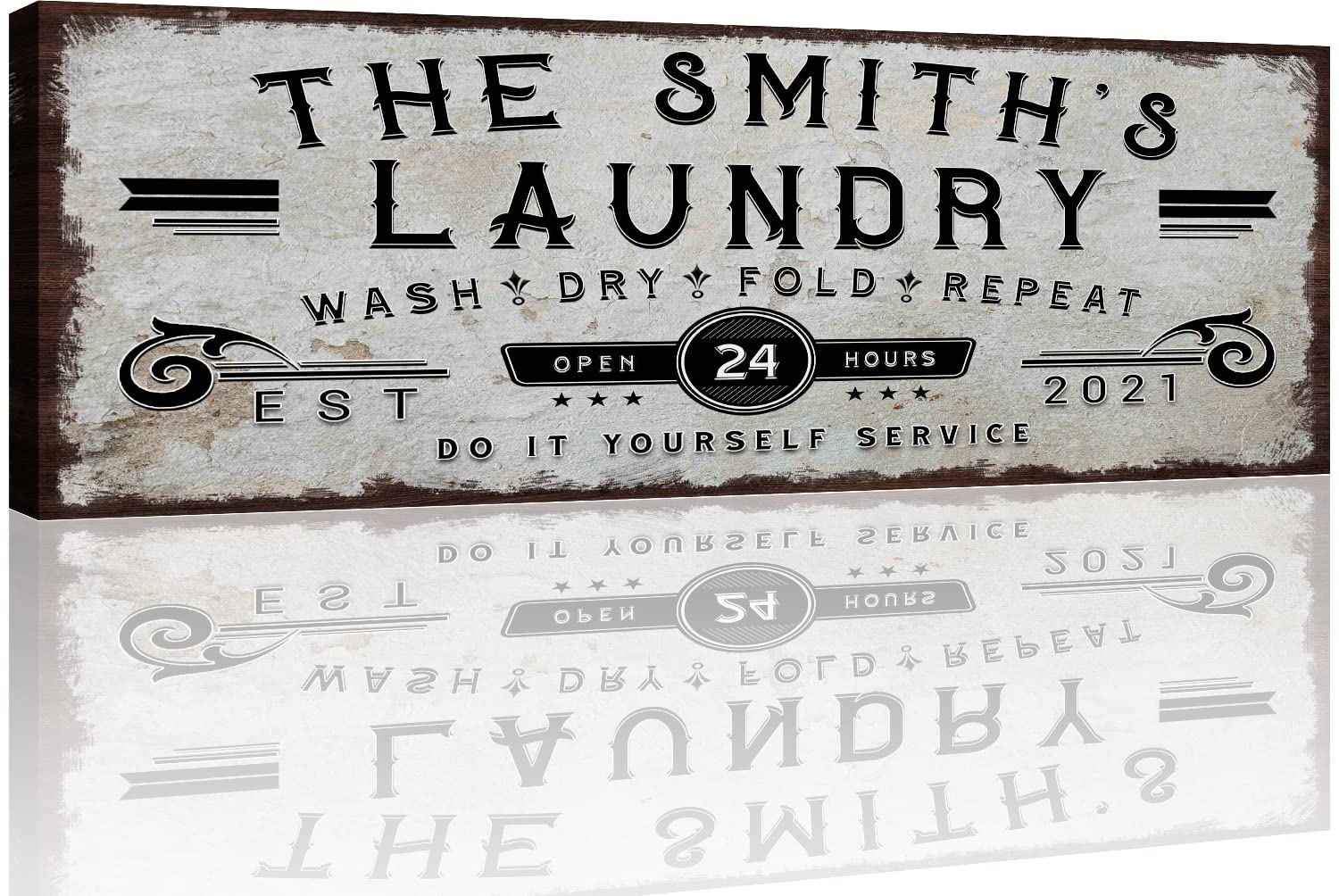 Personalized Laundry Room Wall Art - Custom Family Name Canvas Sign 'Wash Dry Fold Repeat' - Rustic Farmhouse Decor (48x16 Inches) for Home, Business & Laundry Room Organization