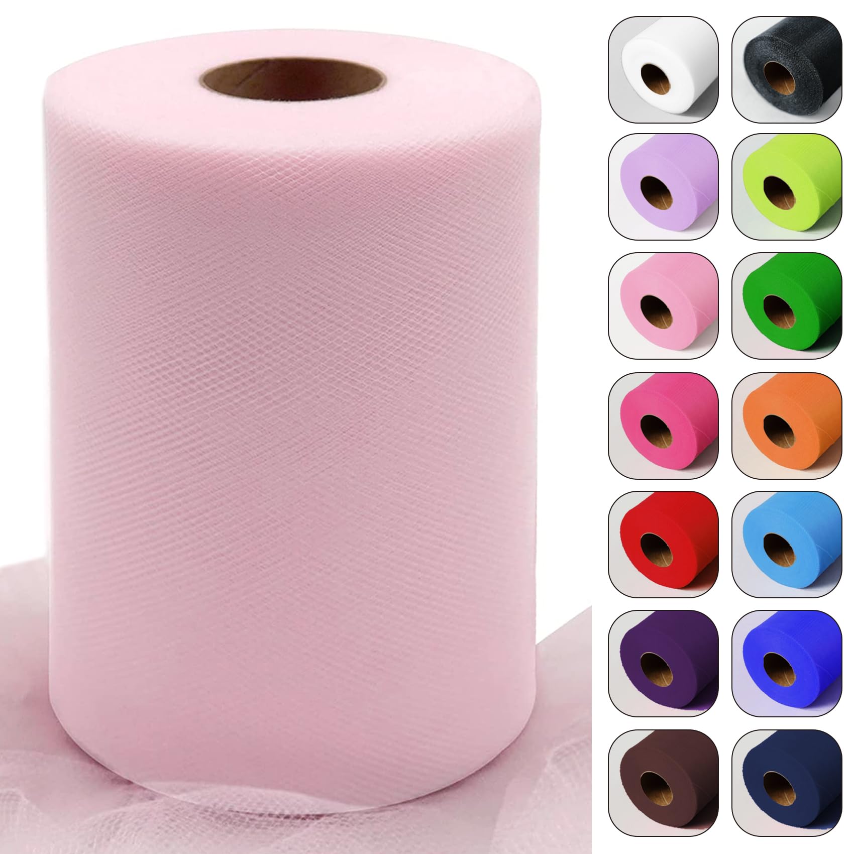 Light Pink Tulle Fabric Roll - 6 Inch x 100 Yards (300 Feet) Sheer Tulle Netting Spool for Tutu Skirts, Gift Wrapping, Wedding Decor, Baby Shower, Valentine's Day Party & DIY Crafts - Perfect for Costumes, Home Decorations and Craft Projects