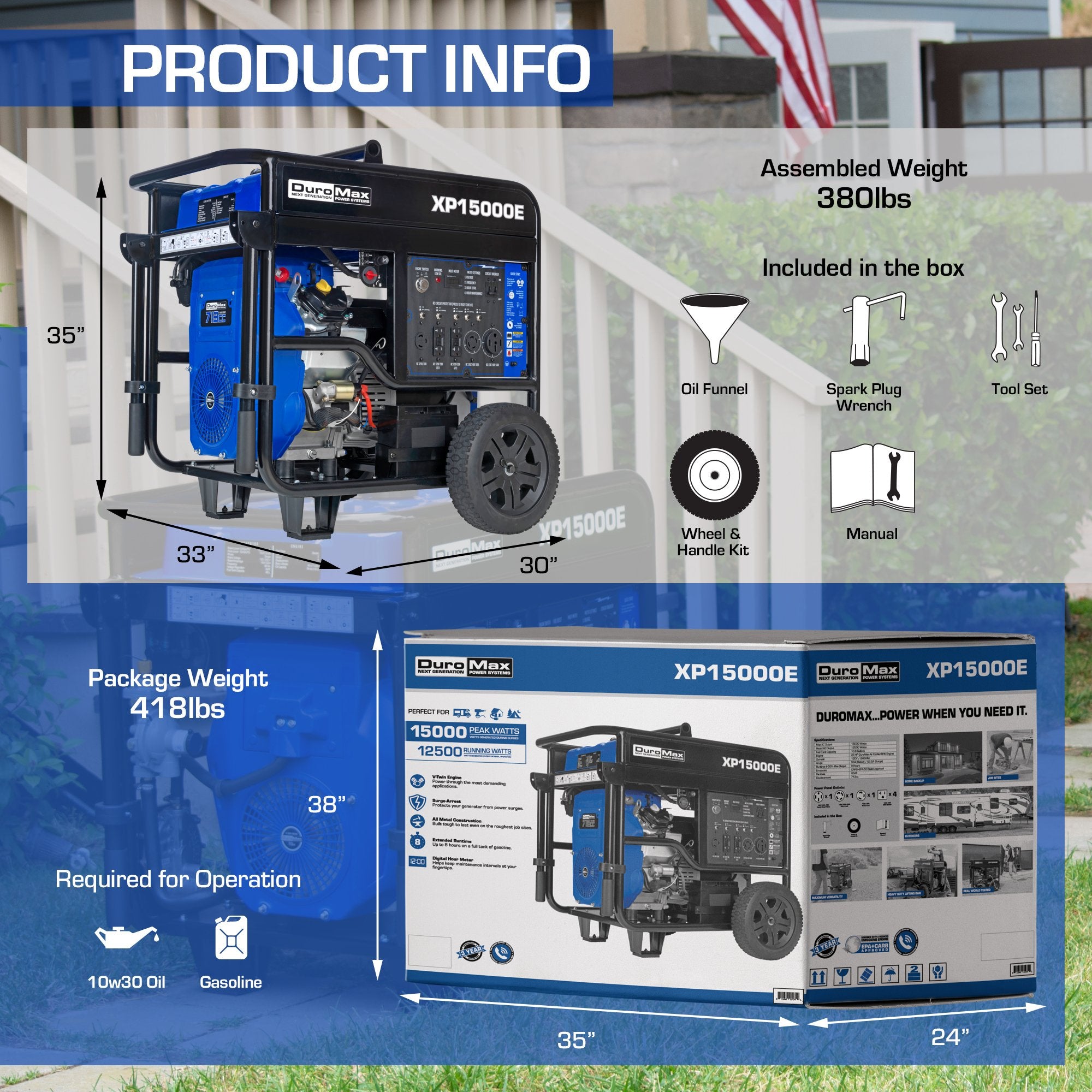 DuroMax XP15000E 15000W Dual Fuel Portable Generator with Electric Start - Ideal for Home Backup Power, Camping & Emergency Use