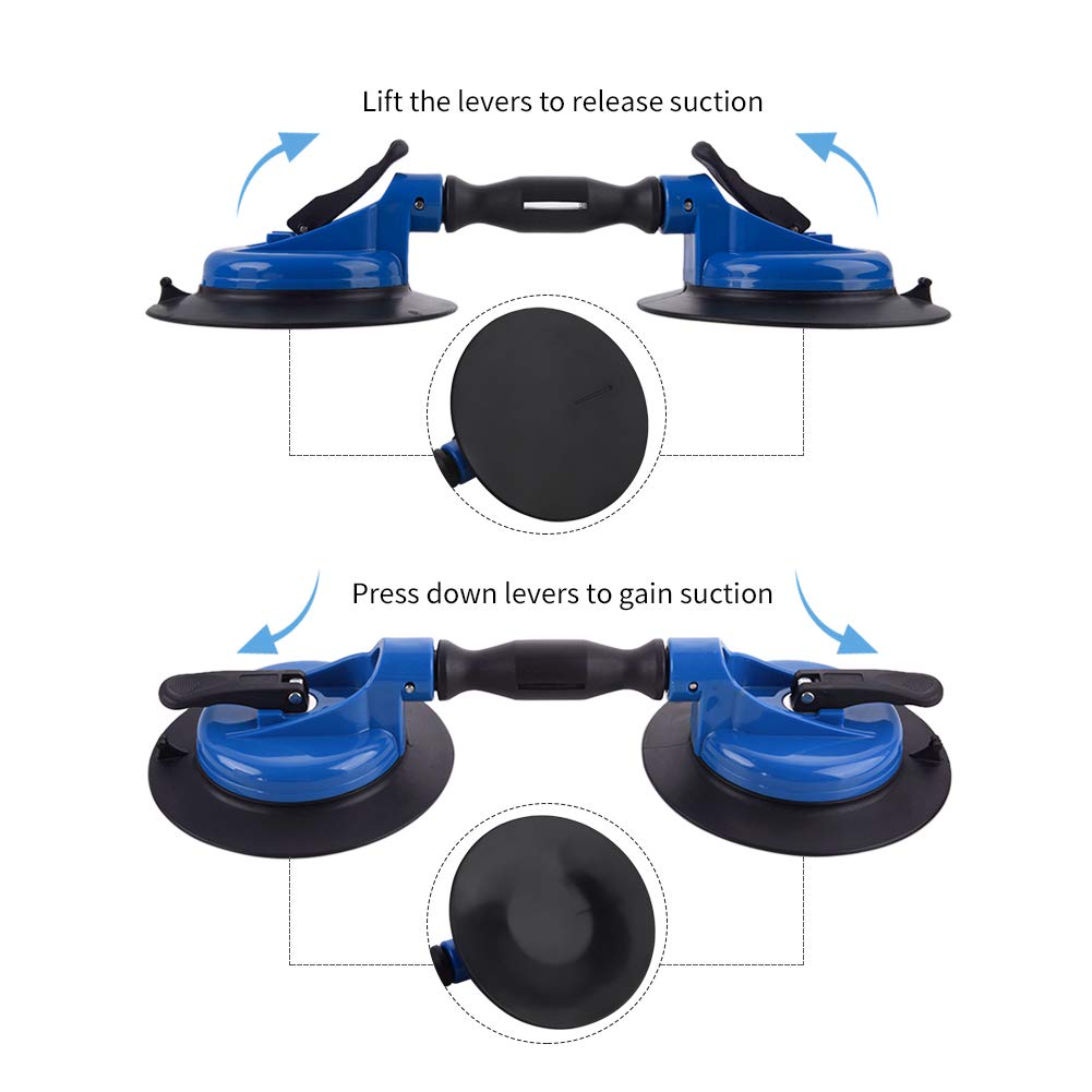 Heavy Duty Dual Vacuum Suction Cup Glass Lifter - 330lb Capacity with Curved Pads for Stone & Marble Handling | Perfect for Construction, Glass Installation & Countertop Moving