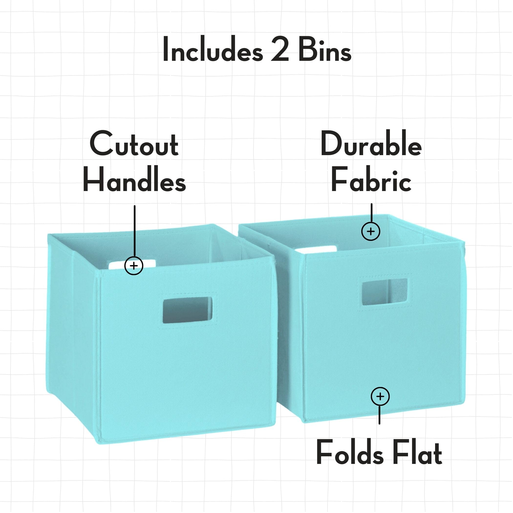 RiverRidge 35-Inch Wide Kids Toy Storage Organizer with 3 Cubbies & 2 Fabric Bins - White & Aqua Toy Bin for Playroom, Nursery, or Bedroom Organization - Perfect for Storing Toys, Books, and Kids Room Decor