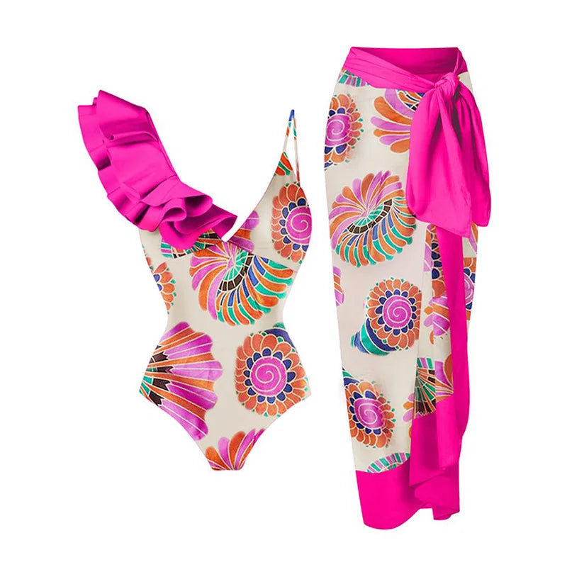 2023 Sexy Fashion One Piece Swimsuit - 3D Flower Print Women's Monokini Bathing Suit for Summer Beach Vacation, Pool Party & Tropical Getaway