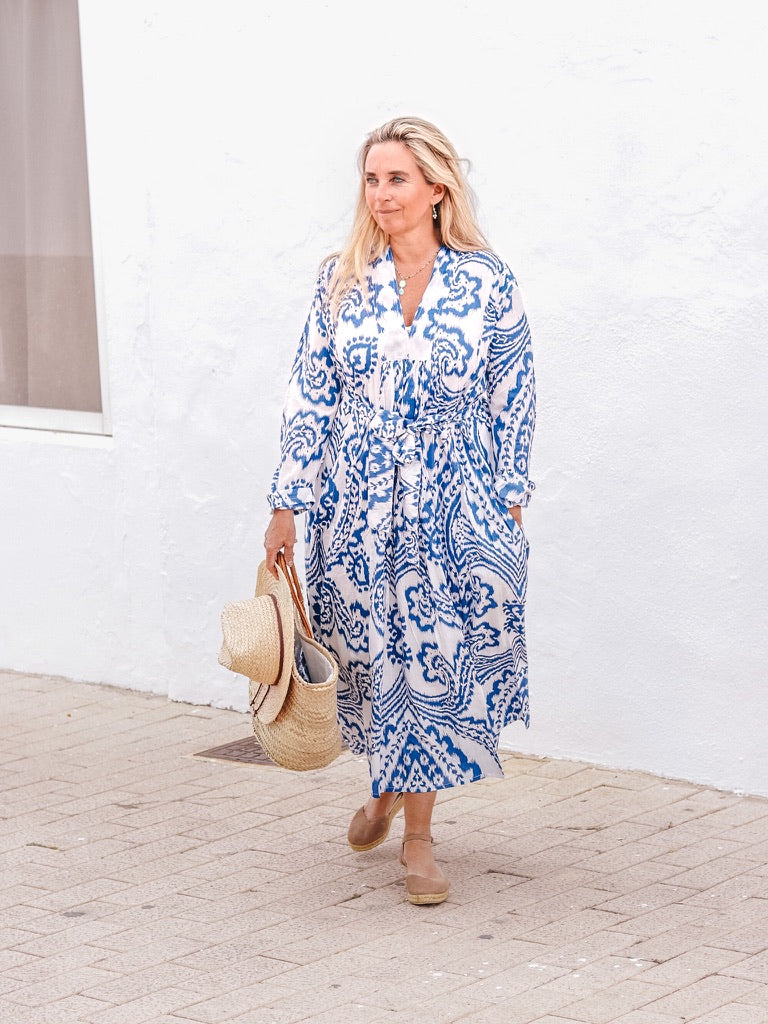 Boho Ikat Print Long Kaftan Dress - Flowy Maxi Beach Cover Up for Women | Perfect for Summer Vacations, Pool Parties & Resort Wear