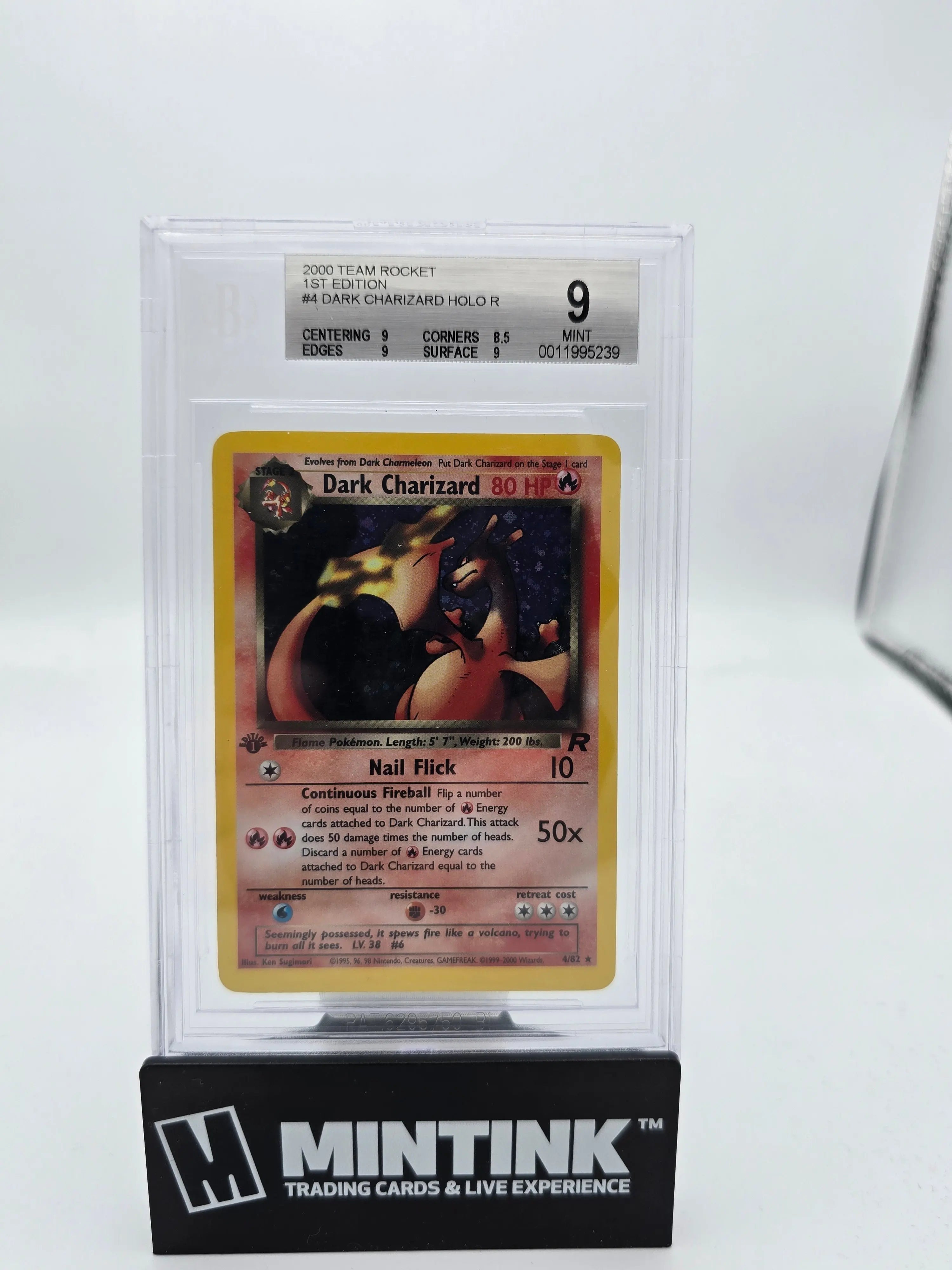 2000 Pokemon Team Rocket Dark Charizard 1st Edition HOLO R #4 BGS 9 Graded Card - Rare Collectible for Trading Card Game Enthusiasts & Investment - Perfect for Display, Gaming Battles and Pokemon Memorabilia Collection