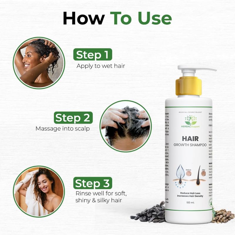 Herbal Hair Growth Shampoo for Damaged Hair Repair & Frizz Control - Sulfate & Paraben Free Volumizing Shampoo for Stronger Hair (100ml) - Ideal for Men & Women with Thinning Hair or Split Ends