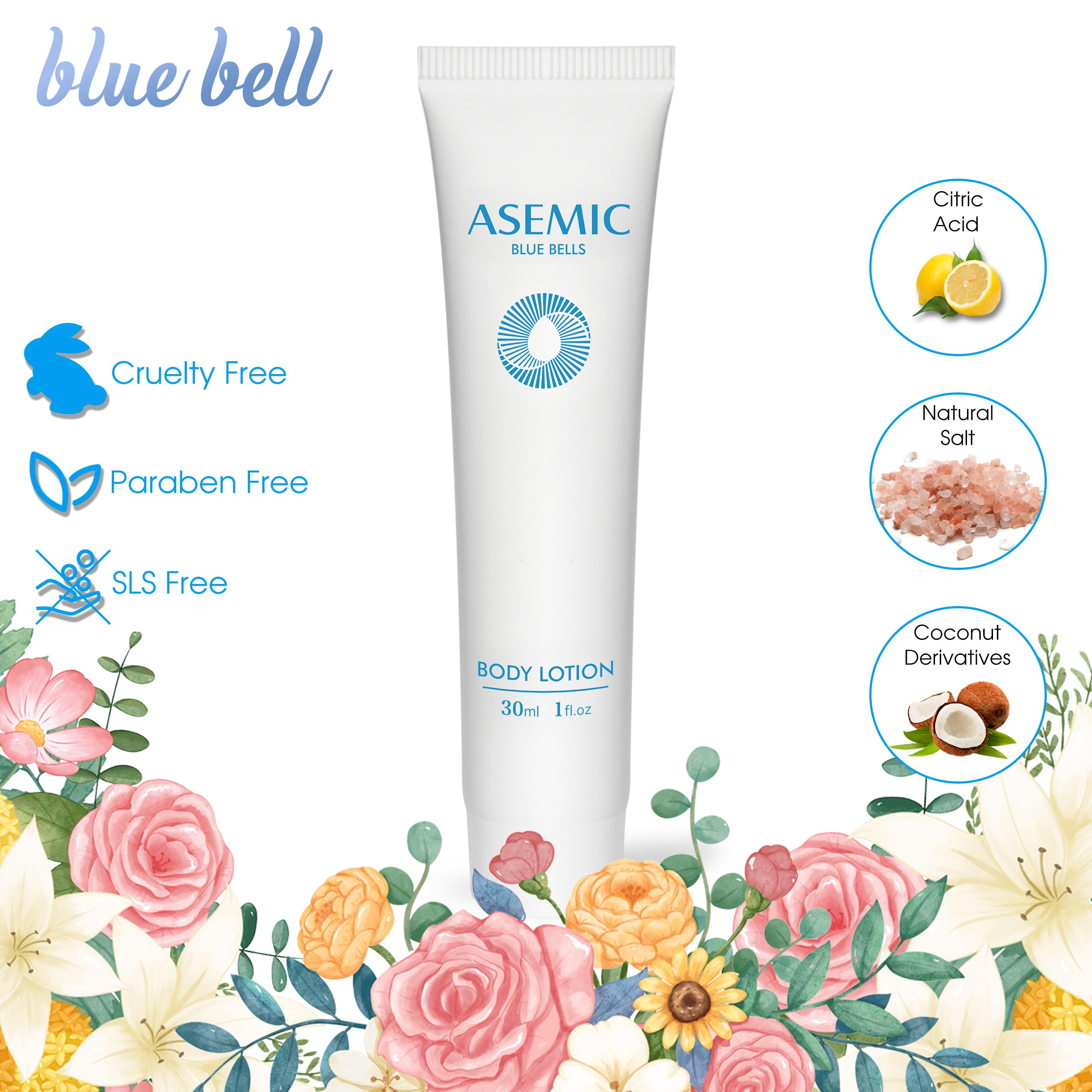 ASEMIC Mini Travel Size Body Lotion - 100 Pack (1 fl oz Each) | Bulk Toiletries for Hotels, Hospitality & Travel | Moisturizing Blue Bell Scent for Dry Skin Care - Perfect for Hotels, Gyms, Spas & Guest Amenities