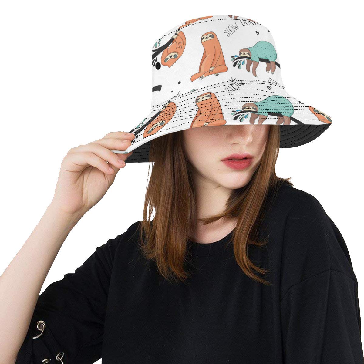 Custom Sloth Bucket Hat for Men & Women - Wide Brim Summer Sun Hat for Hiking, Beach, Fishing & Outdoor Activities - Brown Unisex Casual Cap