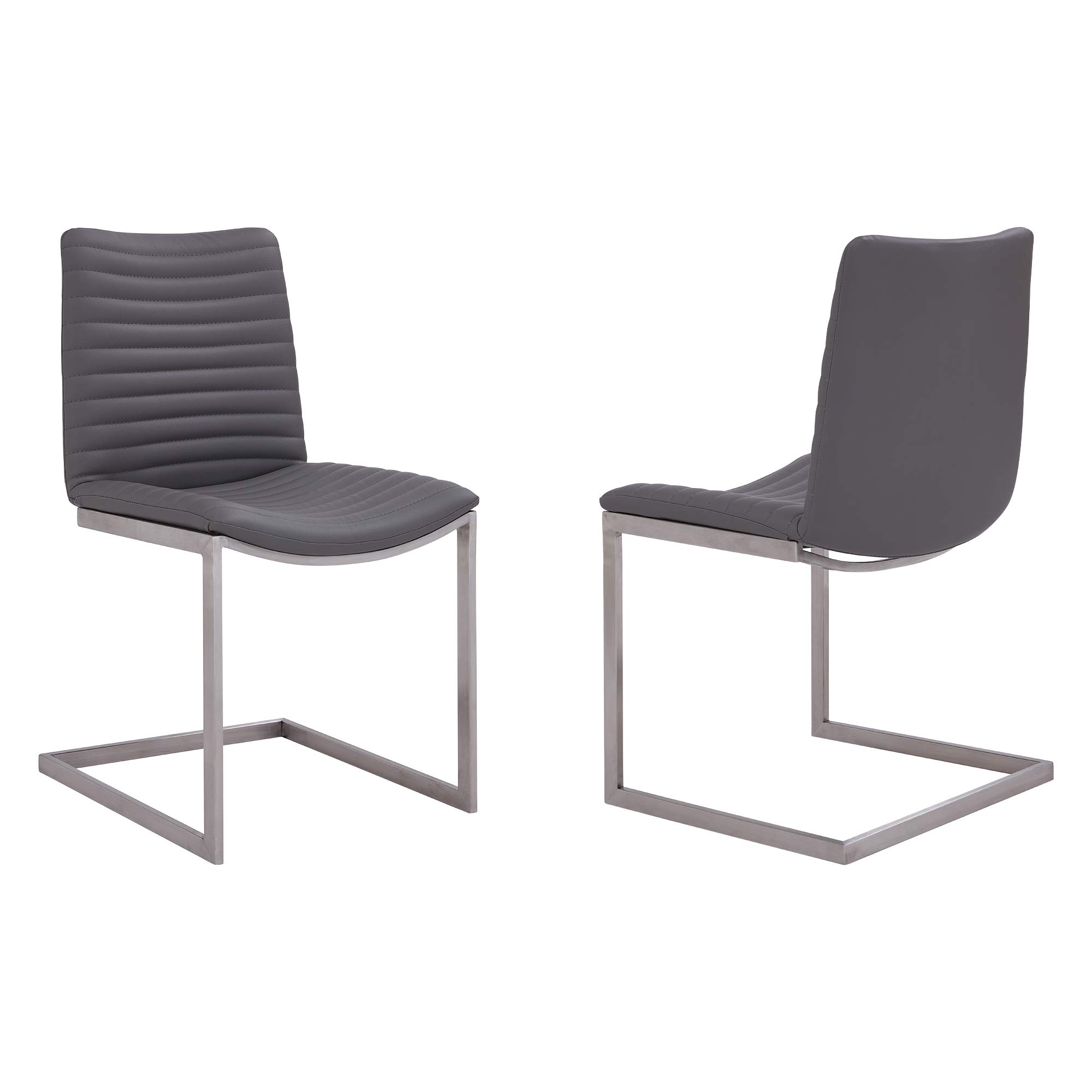 Armen Living April Contemporary Faux Leather Dining Chairs - Set of 2, 17.5