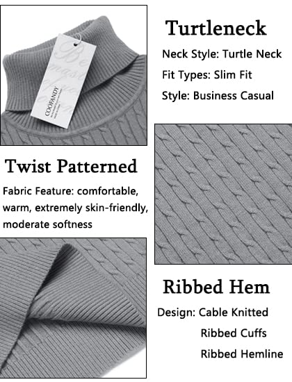 COOFANDY Men's Slim Fit Turtleneck Sweater - Casual Twist Pattern Knit Pullover for Winter, Fall & Spring | Office Wear, Date Night, Business Casual Outfits