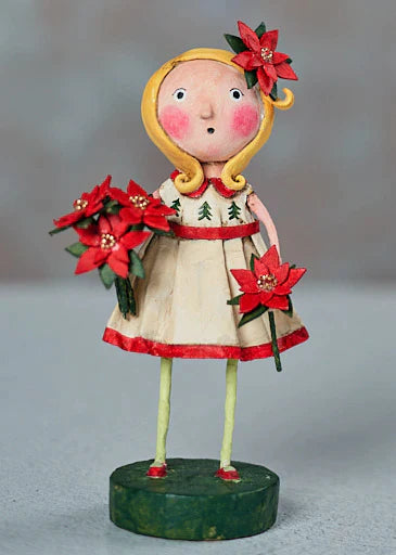 Lori Mitchell Etta Poinsettia Christmas Figurine - Hand-Painted Holiday Decor for Tree, Mantel & Festive Home Decorations