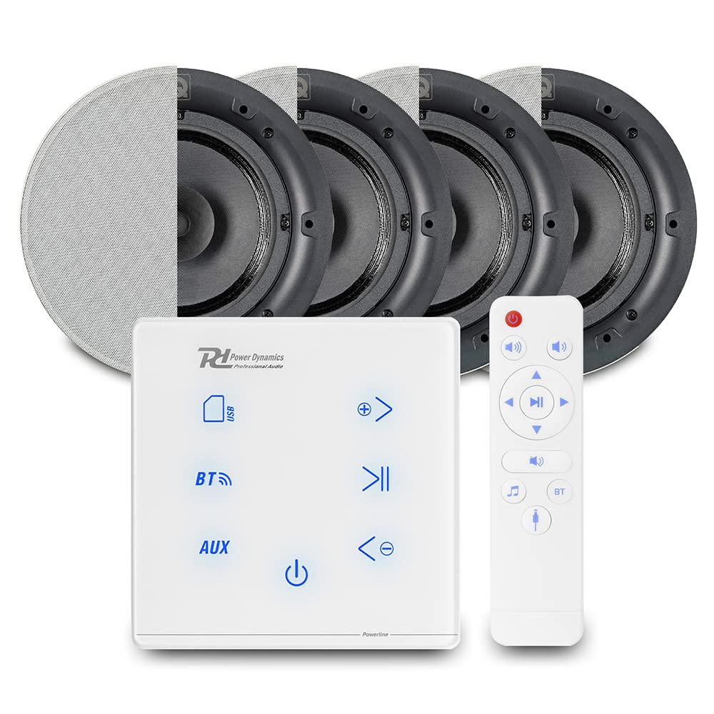 Power Dynamics Powerline Bluetooth Ceiling Speaker Kit - 100W Wall Amplifier & 4x 6.5