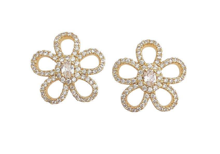 Cindy Stud Earrings for Women - 14K Gold Plated Hypoallergenic Cubic Zirconia Earrings - Perfect for Parties, Weddings & Everyday Wear