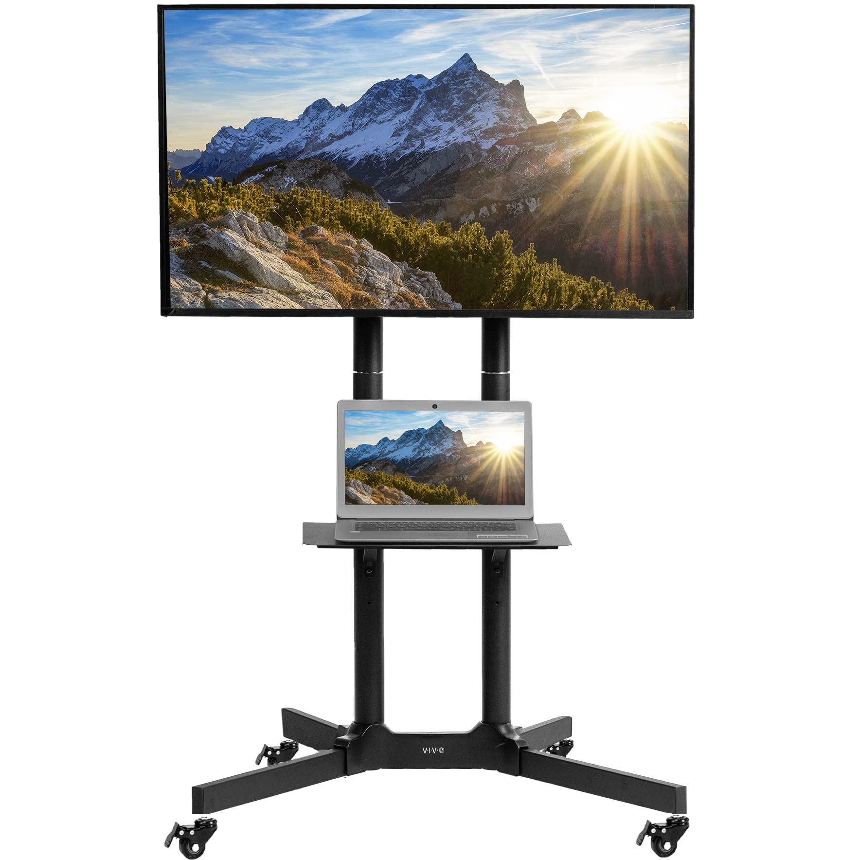 VIVO Mobile TV Stand Cart for 32 to 83 Inch Screens up to 110 lbs - Universal Rolling TV Mount for LCD LED OLED 4K Smart Flat & Curved TVs - Heavy Duty Stand with Laptop Shelf, DVD Storage & Locking Wheels - Max VESA 600x400 - Perfect for Living Room, Bedroom or Office (Black, Model STAND-TV03E)