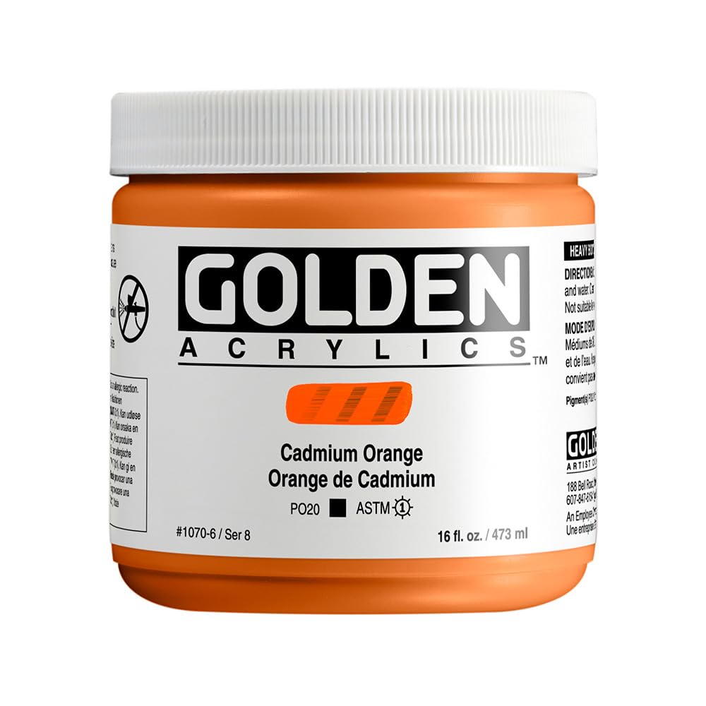GOLDEN Heavy Body Acrylic Paint - Cadmium Orange (16 fl oz Jar) | Professional Grade Opaque Acrylics for Canvas Painting, Murals & Fine Art