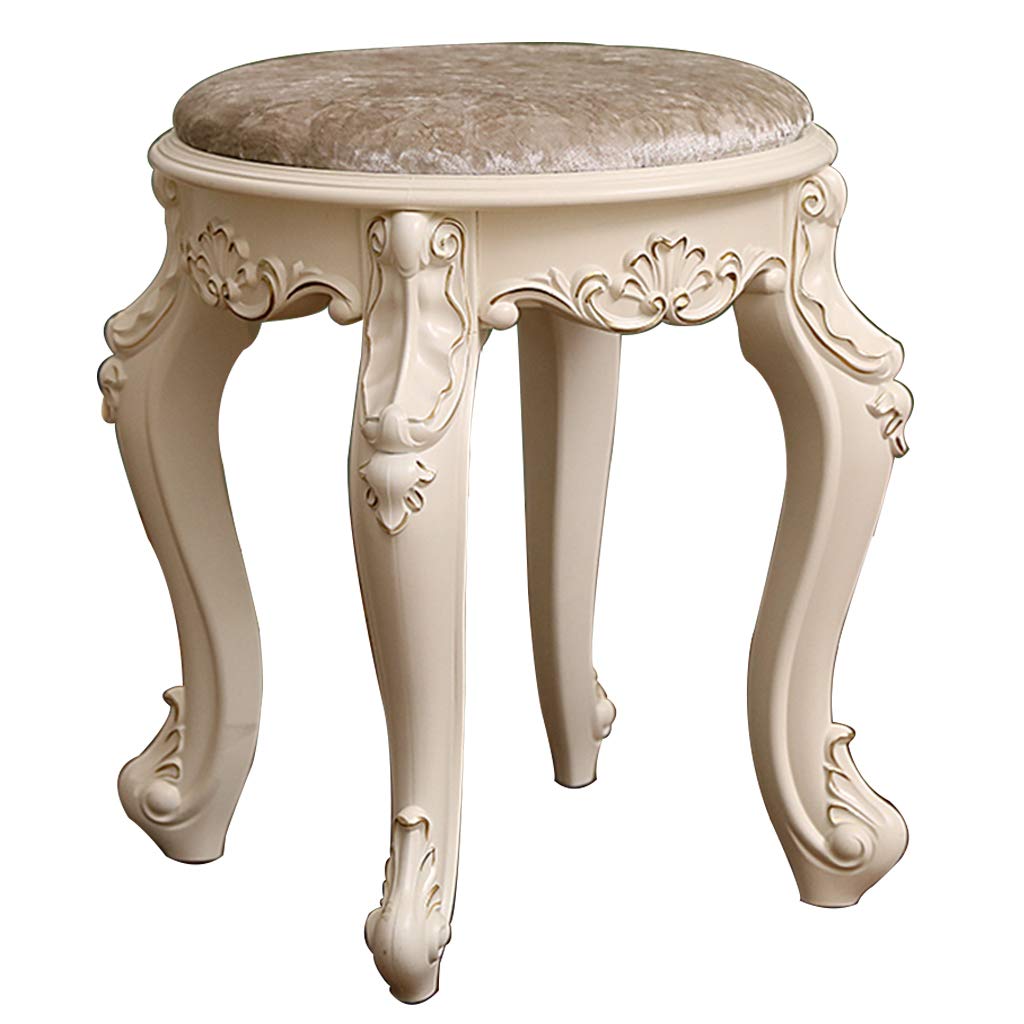 ZHIQ Padded Makeup Vanity Stool - Upholstered Dressing Table Bench Chair with Cushion for Bedroom, Boudoir & Beauty Salon (Beige)