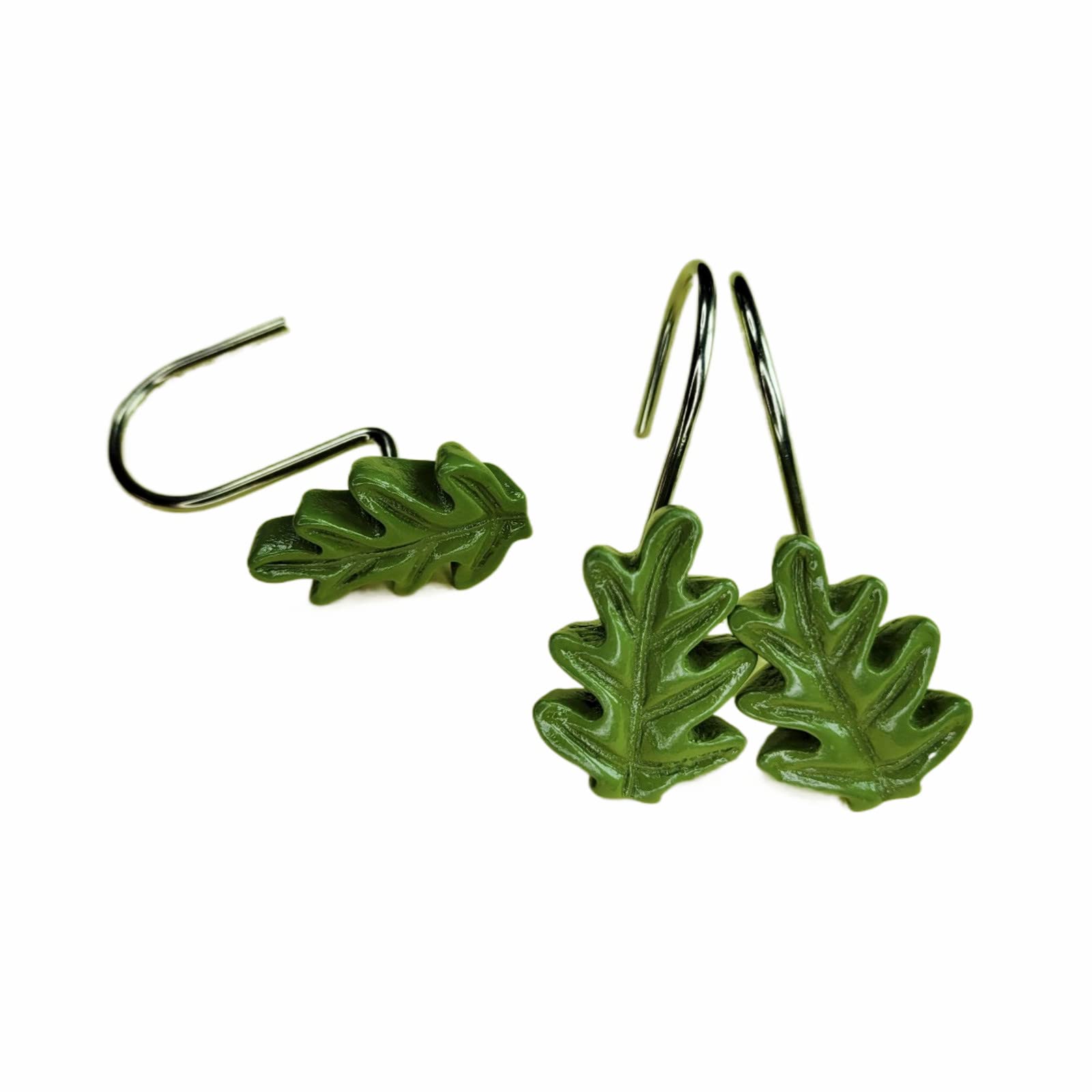 12 Pack Green Leaves Shower Curtain Rings - Rustproof Metal Hooks for Bathroom Decor - Perfect for Modern, Nature-Inspired Bathroom Designs