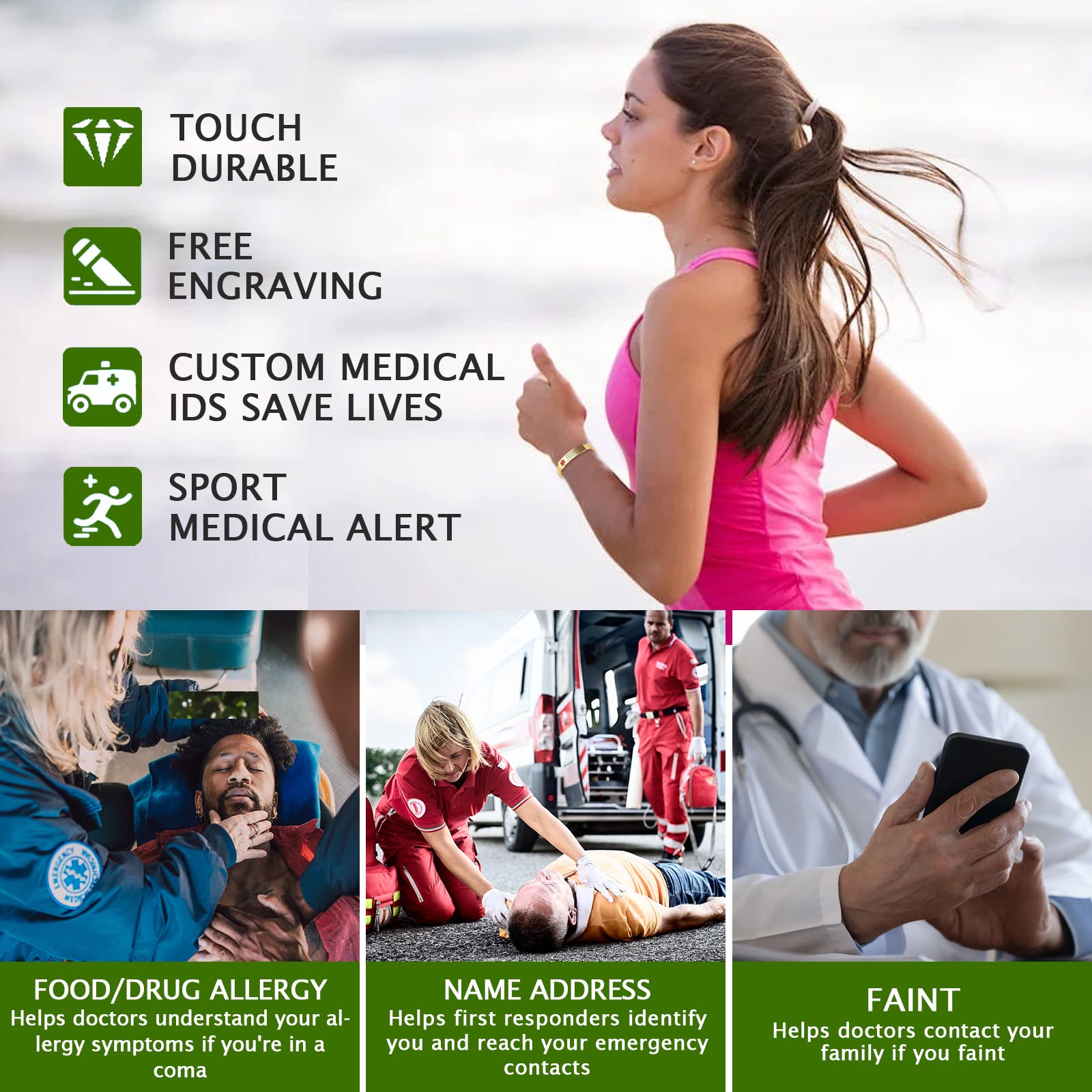 Custom Engraved Adjustable Stainless Steel Medical Alert Bracelet for Men, Women & Kids - Emergency Medical ID Wristband with Free Personalization | Perfect for Allergies, Diabetes & Daily Safety
