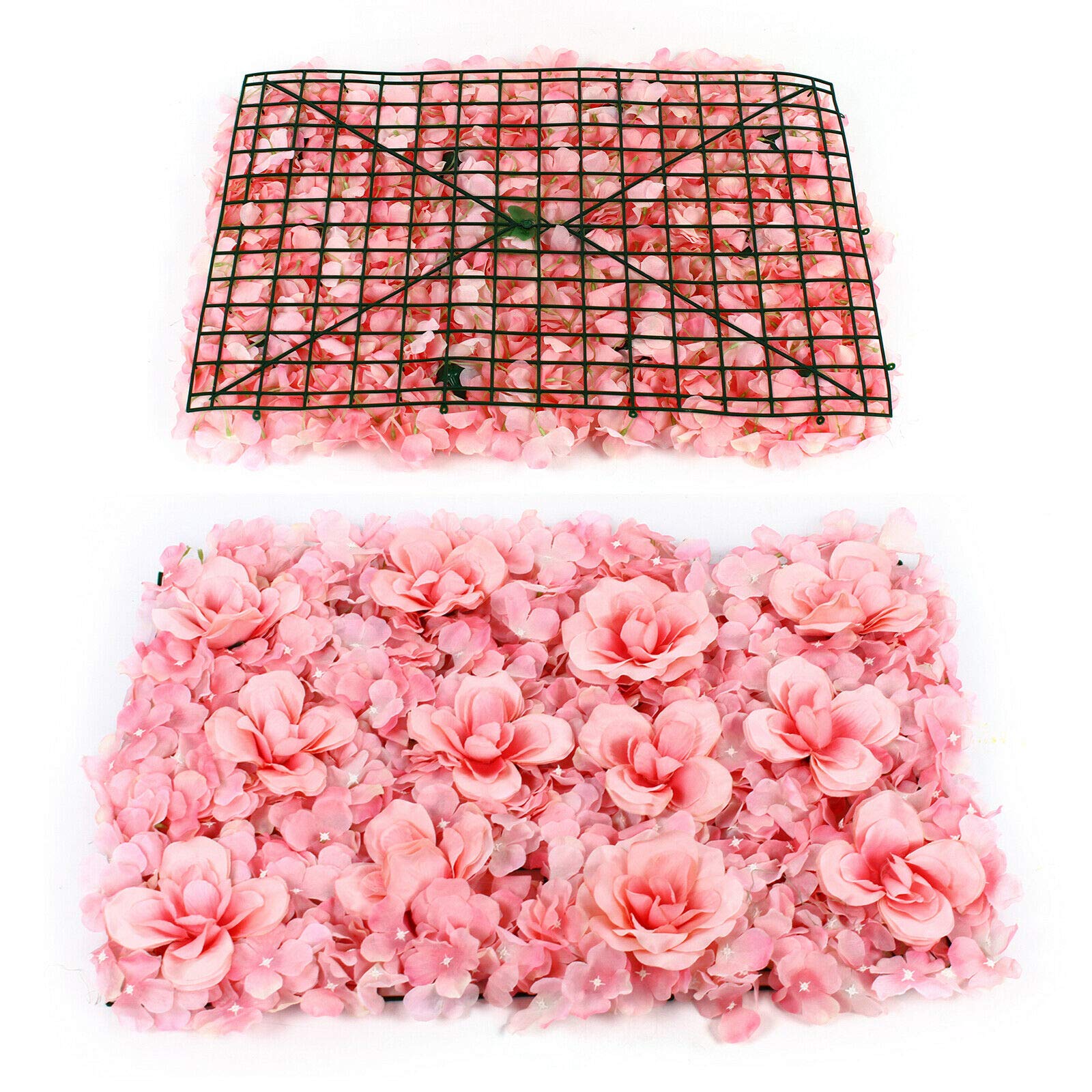 12pcs Artificial Rose Flower Wall Panels - Pink Fake Roses for Wedding Backdrop, Party Decor, Event Decoration (24x16 Inches) - Perfect for Indoor & Outdoor Weddings, Baby Showers, Photo Booths