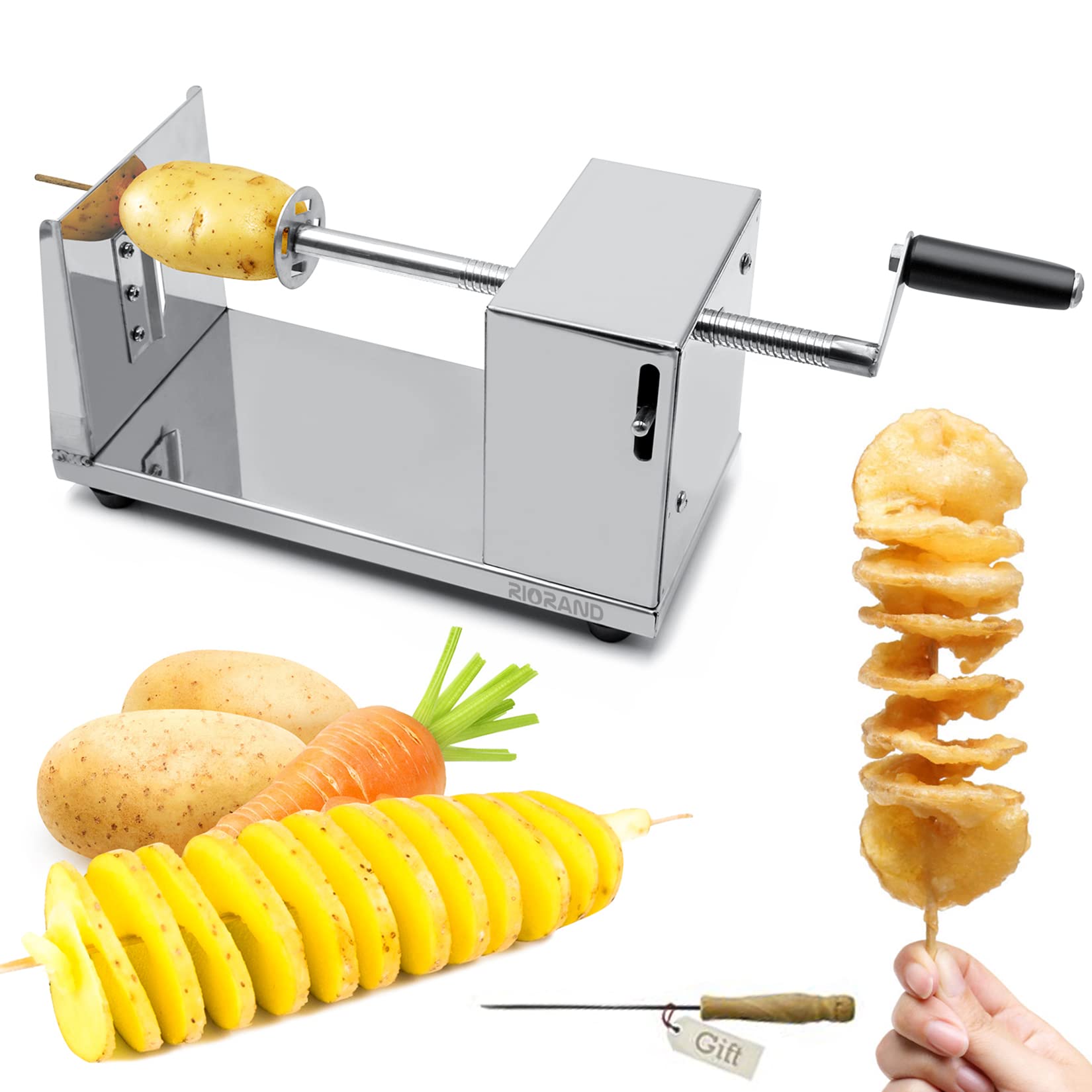 RioRand Manual Stainless Steel Spiral Potato Slicer - French Fry Cutter & Tornado Twister for Perfect Curly Fries - Ideal for Home Cooking, Parties & Restaurants