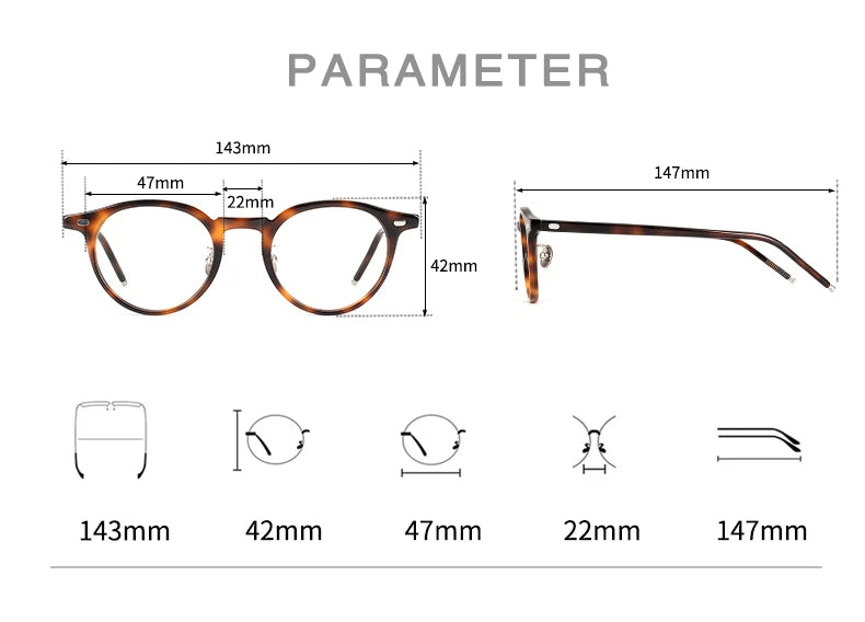 Stylish Black Unisex Acetate Round Eyeglasses - Full Rim Frame for Men & Women - Perfect for Reading, Work, and Fashion Accessories
