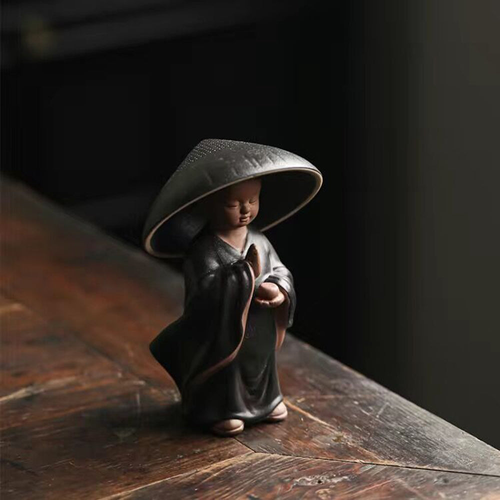 Premium Ceramic Tea Boat Set with Monk Figurine - Perfect for Gongfu Tea Ceremony, Zen Meditation & Home Decor
