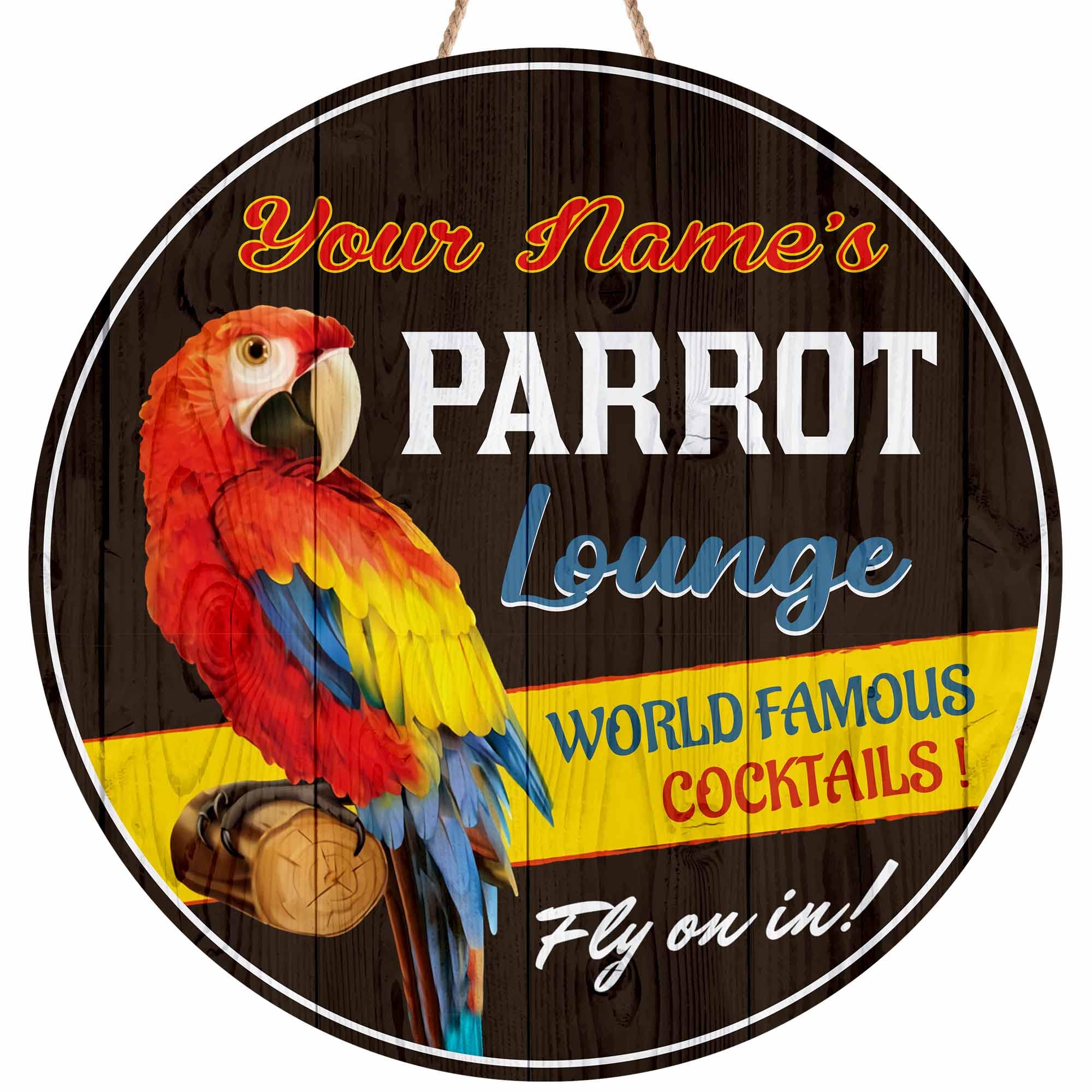 Artsy Woodsy - Custom Parrot Lounge Printed Sign | Tropical Beach House Decor, Tiki Bar Sign, Summer Home Wall Art | Perfect for Beach Themed Rooms, Tiki Lounges & Parrot Lover Gifts