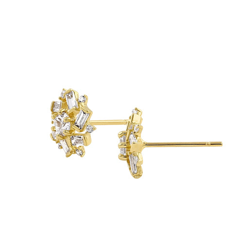 14K Yellow Gold Snowflake Flower CZ Stud Earrings for Women - Elegant Cubic Zirconia Christmas Winter Jewelry Gift for Her - Perfect for Holiday Parties, Weddings & Special Occasions