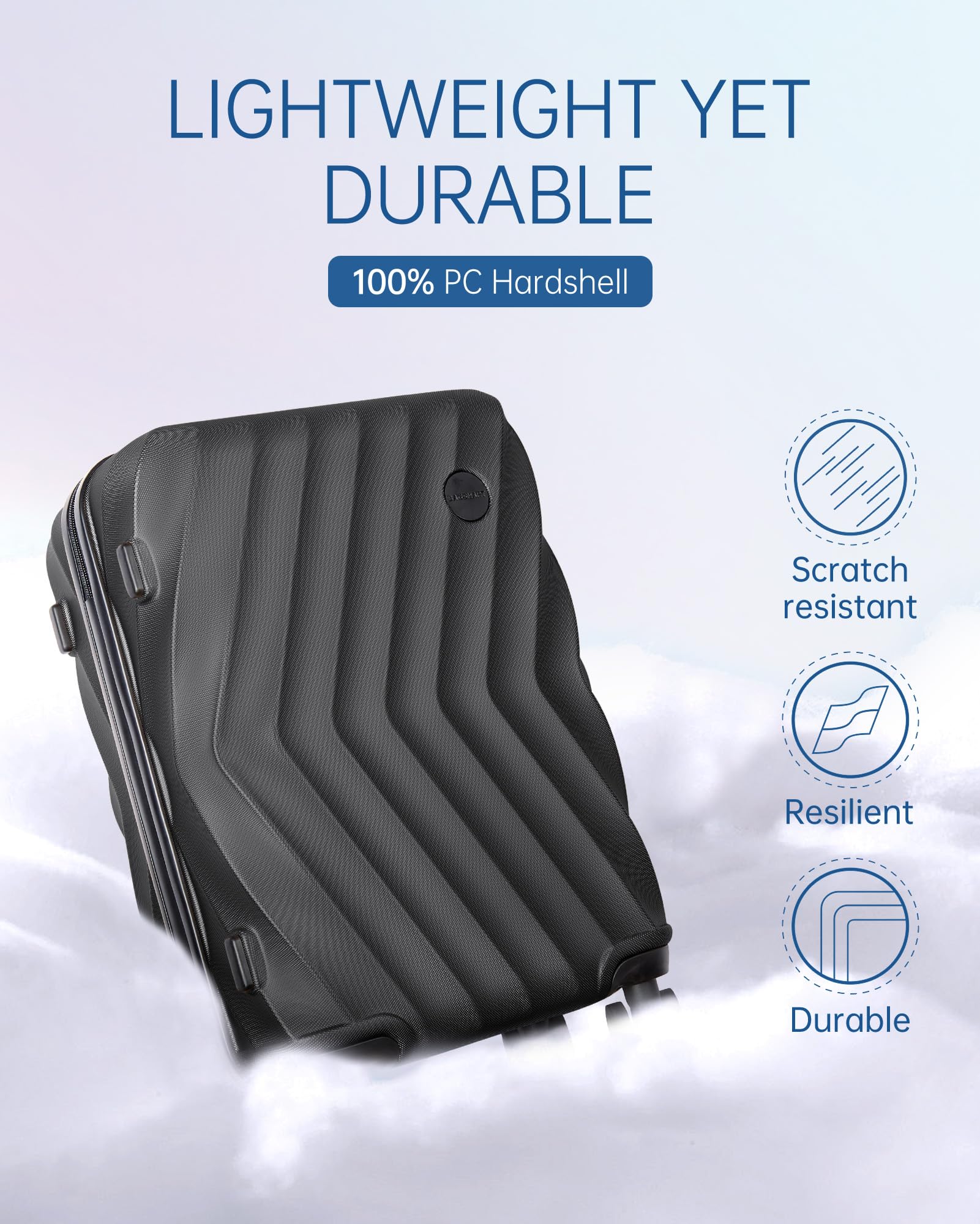 BAGSMART 24 Inch Polycarbonate Hardside Spinner Wheel Luggage with TSA Lock - Lightweight Travel Suitcase for Men & Women (Black) - Perfect for Business Trips, Vacations & Air Travel