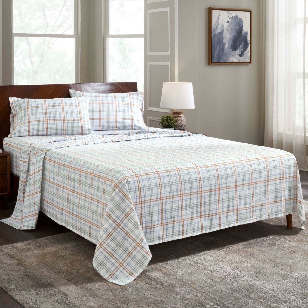 Soft Plaid Flannel Cotton Bed Sheet Set - Classic Farmhouse Style with Deep Pockets - Perfect for Cozy Winter Nights & Rustic Home Decor