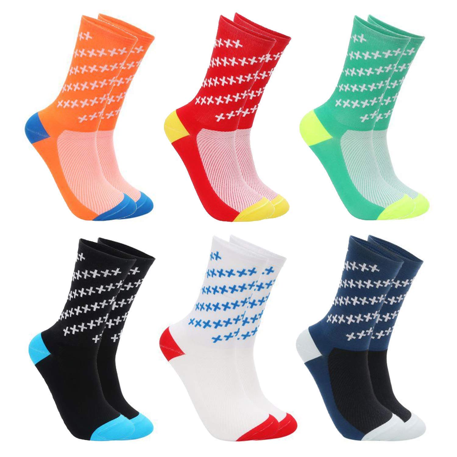 VWU 6-Pack Breathable Cycling Socks & 6-Pack Cushioned Soccer Socks for Men & Women - Perfect for Biking, Running & Sports Activities