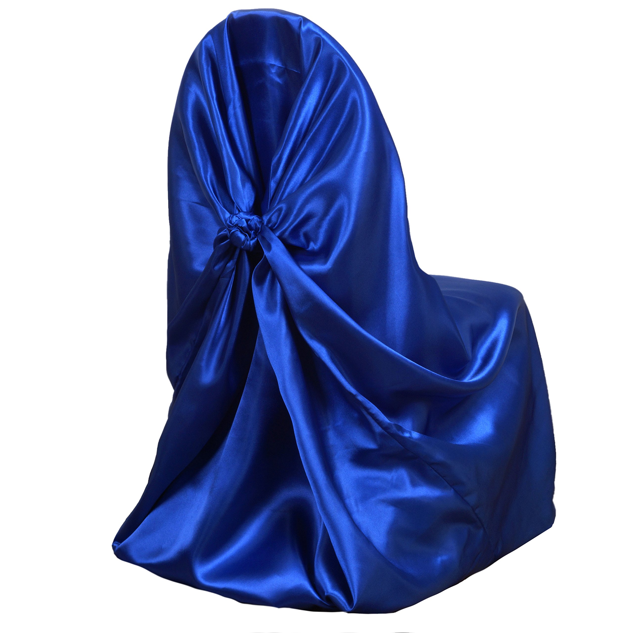 50 Pcs Royal Blue Satin Chair Covers Slipcovers - Universal Fit for Patriotic Veterans Day, 4th of July Party, Wedding & Ceremony Decorations - Perfect for Banquets, Church Events & Holiday Celebrations
