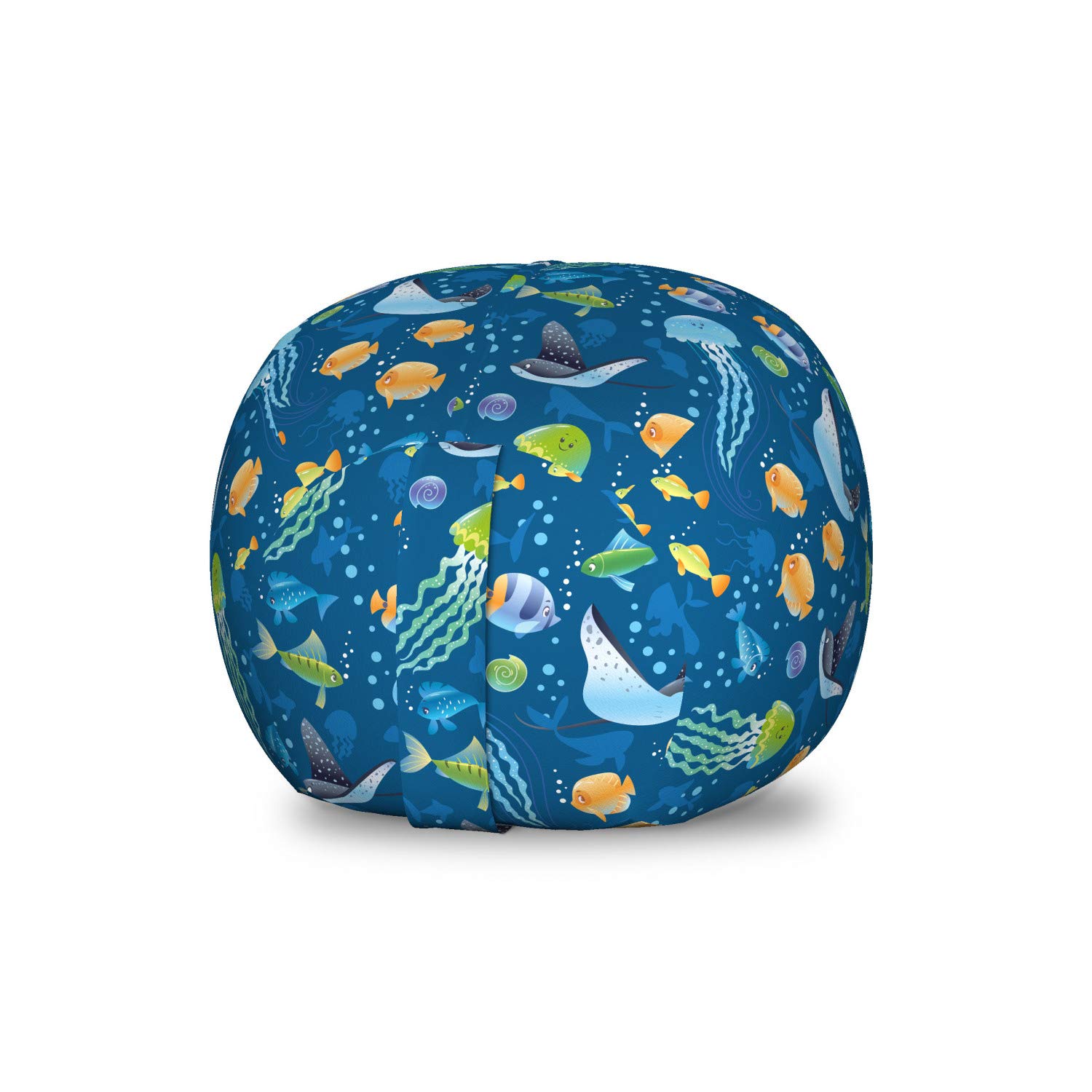 Ambesonne Under The Sea Storage Toy Bag Chair - Fish, Turtle & Ocean Creature Design, Washable Stuffed Animal Organizer, Small Size, Dark Sky Blue Multicolor - Perfect for Kids' Room, Nursery & Playroom Organization