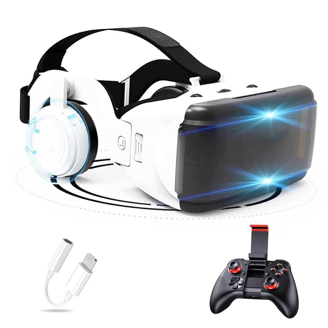 3D VR Headset for iPhone 13 Pro Max/13 Pro/13/12/11 & Samsung Galaxy S21 - Bluetooth Controller Virtual Reality Goggles Compatible with Huawei, Xiaomi Series (Android) - Perfect for Gaming, Movies & Immersive VR Experiences