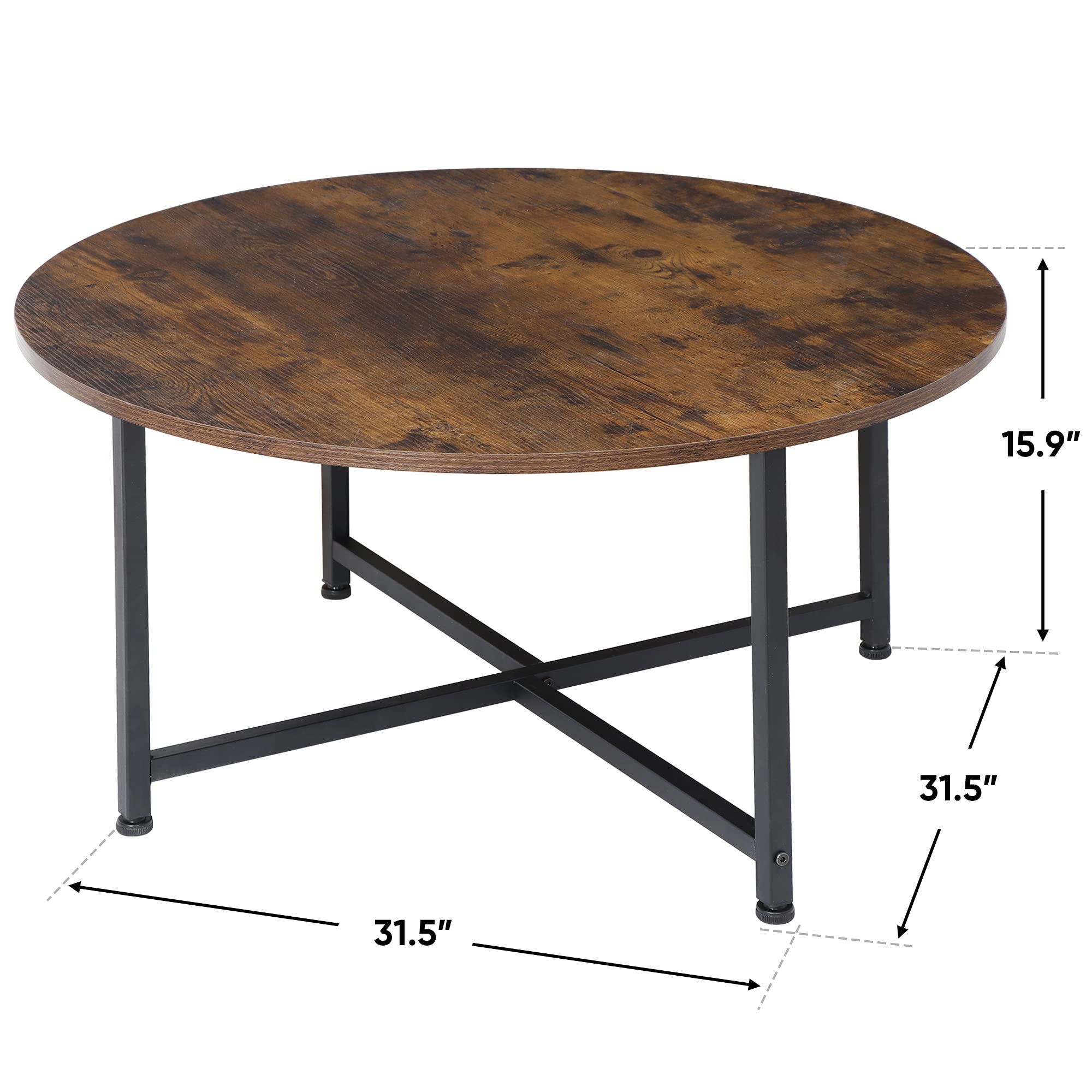 Smartxchoices 32 Inch Round Coffee Table - Solid Wood Top with Sturdy Metal Cross Legs - Industrial Style Center Table for Living Room, Coffee Bar, Patio & Outdoor Use - Perfect for Entertaining Guests or Relaxing with Coffee