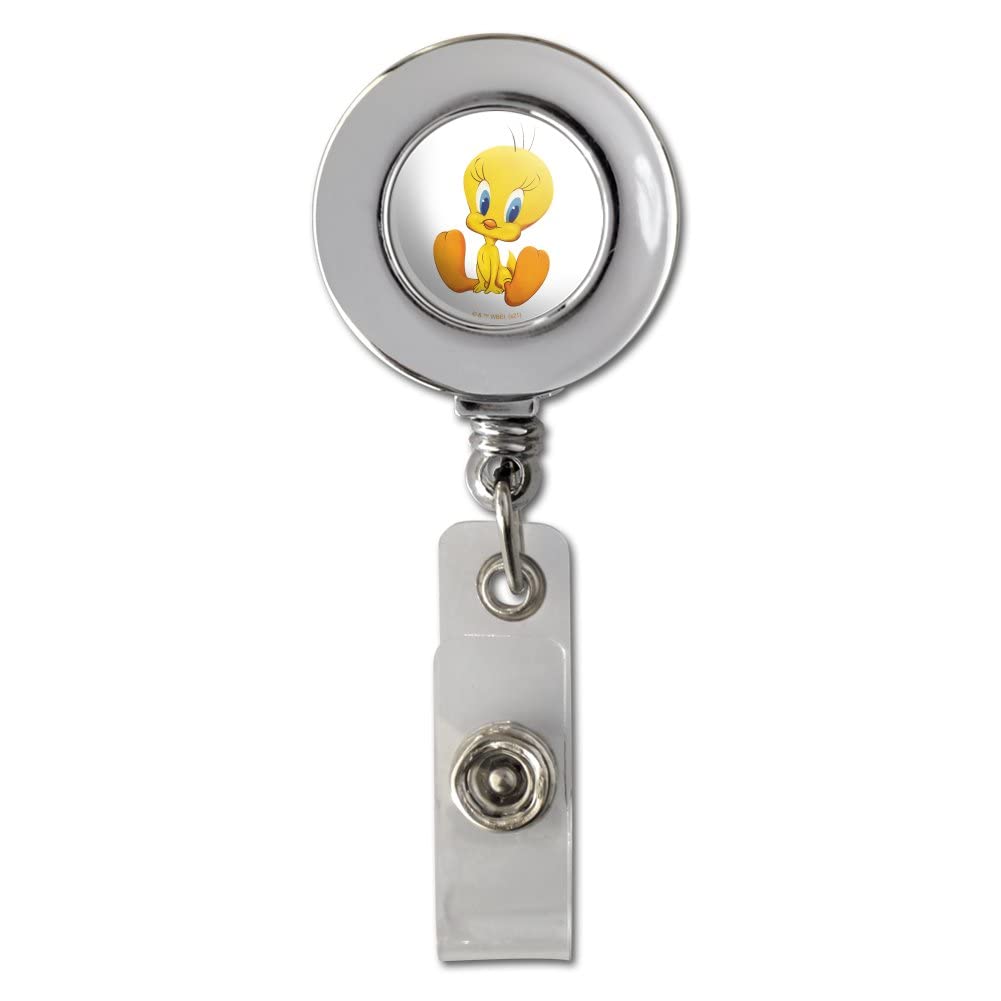 Looney Tunes Tweety Bird Retractable ID Badge Holder - Cute Cartoon Character Lanyard Clip for Work, School & Events (Chrome Finish)
