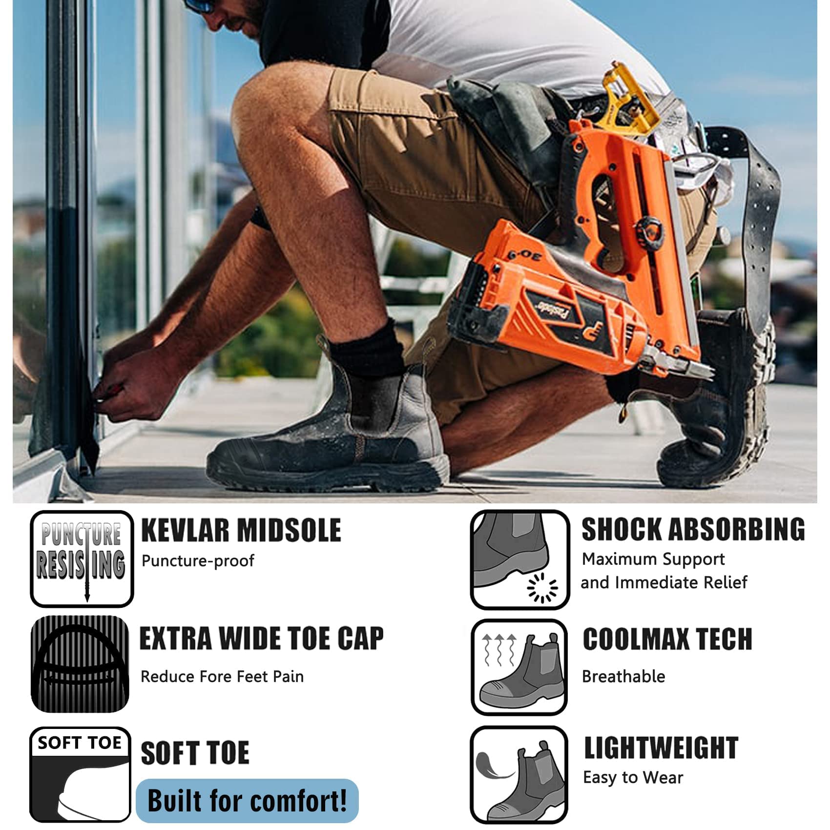 **DIIG Men's Steel Toe & Soft Toe Work Boots - Waterproof, Slip Resistant, Anti-Static Safety Shoes for Construction, Warehouse & Outdoor Work**    *(Perfect for Construction Sites, Warehousing, Landscaping & Heavy-Duty Jobs - Durable & Comfortable Work Footwear)*