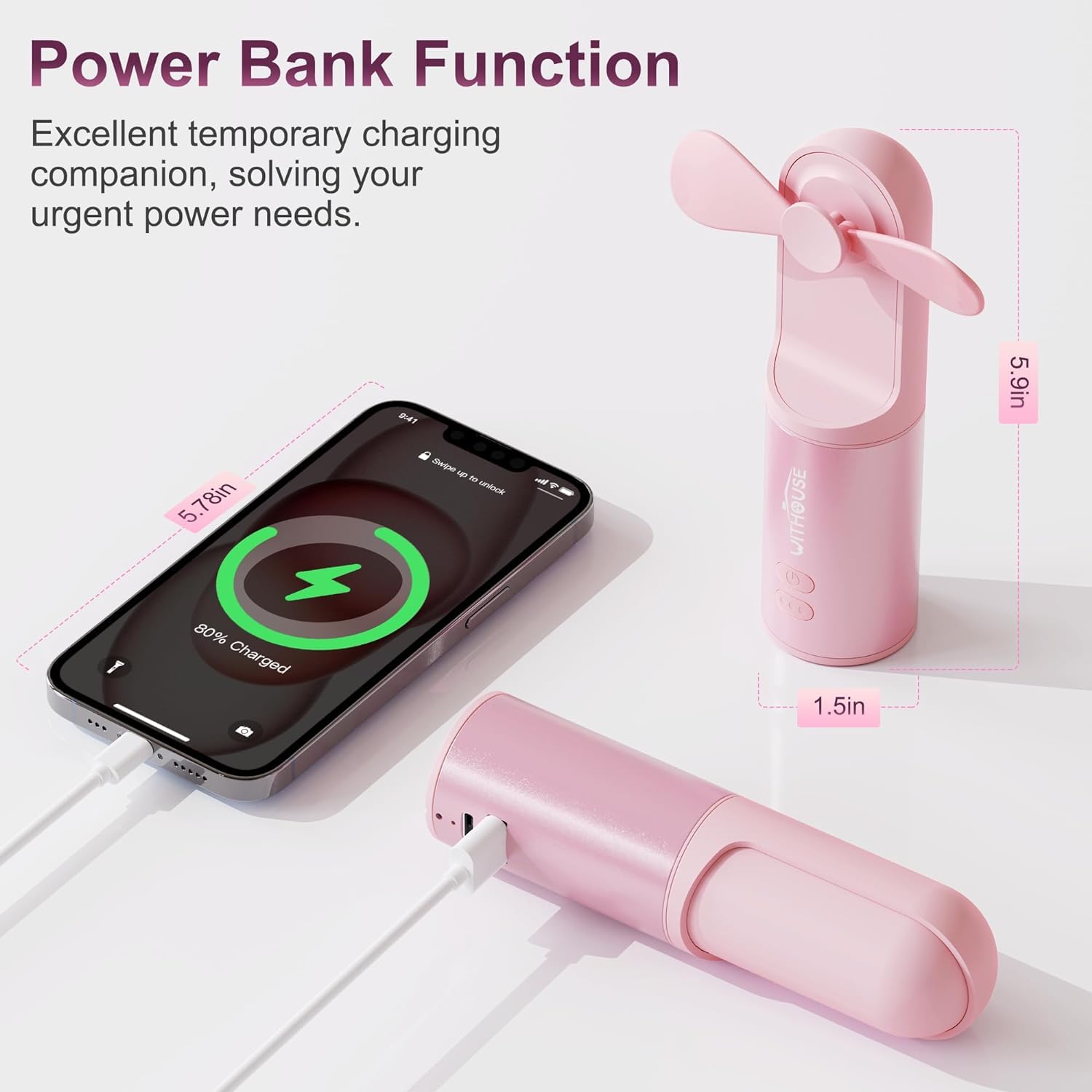 Portable 4-in-1 Rechargeable USB Mini Fan - Handheld Personal Desk Fan with Power Bank, Hand Warmer & Flashlight for Travel, Camping, Office, Home & Outdoor Activities