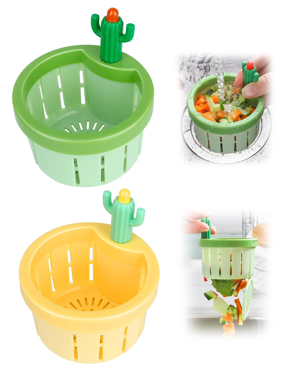 2024 New Cactus Kitchen Sink Drain Strainer - Automatic Press Dumping Basket, Multi-Functional Waste Collector Filter for Home Use | Perfect for Washing Dishes, Draining Pasta & Keeping Sinks Clean