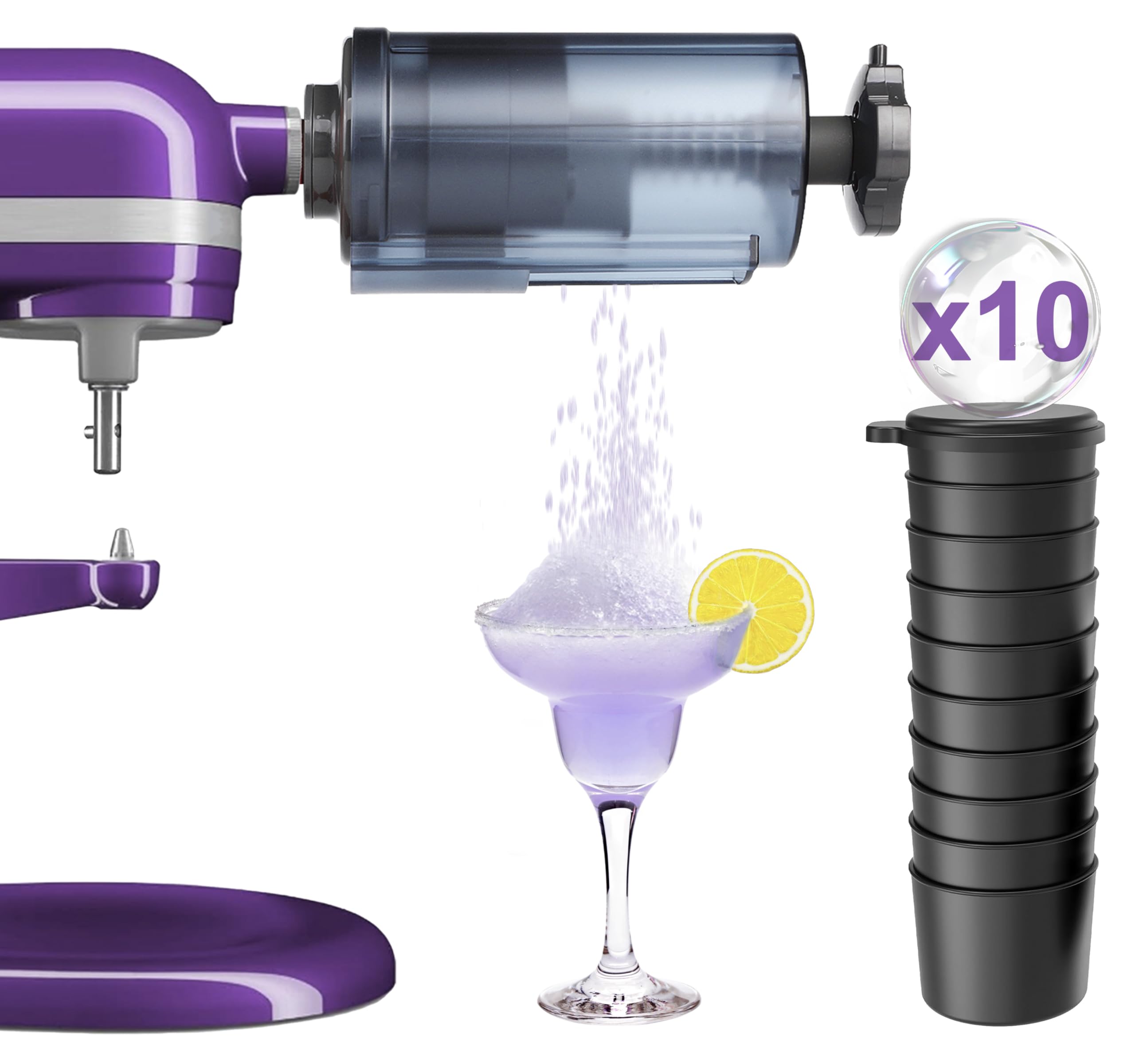 **KitchenAid Stand Mixer Shaved Ice Attachment - Homemade Snow Cone Maker with 10 Reusable Ice Cube Molds & Instruction Manual - Perfect for Summer Parties, Desserts & Family Fun**