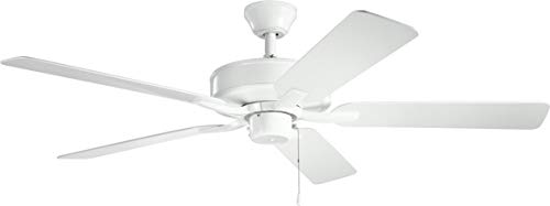 Kichler 330015WH Basics Pro Patio 52 Inch White Ceiling Fan with Light - Outdoor Weather Resistant for Covered Porch, Deck, Gazebo & Backyard