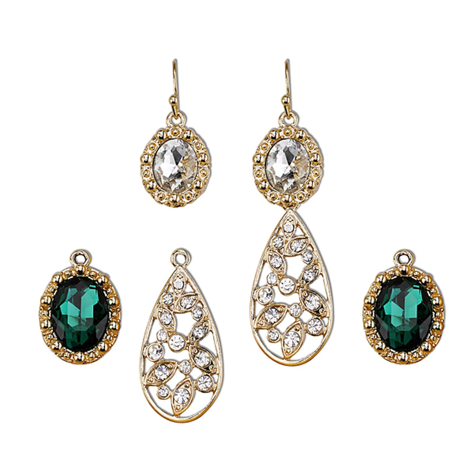 1928 Jewelry Green Crystal Interchangeable Earrings Set - Vintage Style Dangle Earrings for Women, Gift Boxed, Perfect for Parties, Weddings & Special Occasions
