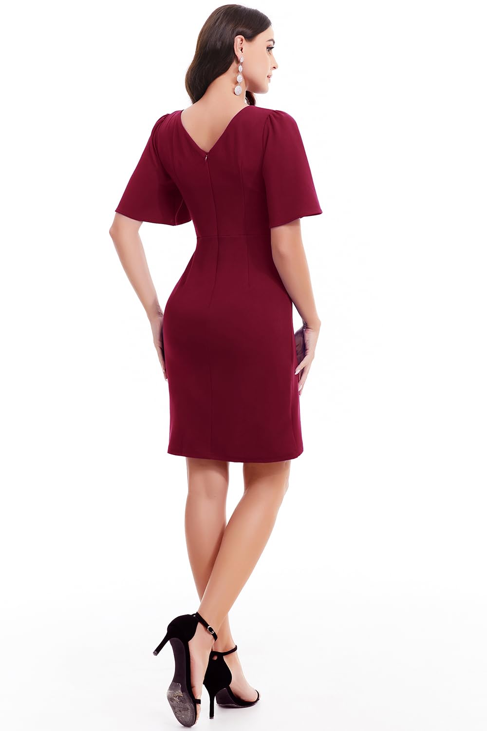 Bbonlinedress Women's Short Sleeve Cocktail Dress - Ruched Sheath Bodycon Formal Dress for Wedding Guest, Office Party & Evening Events